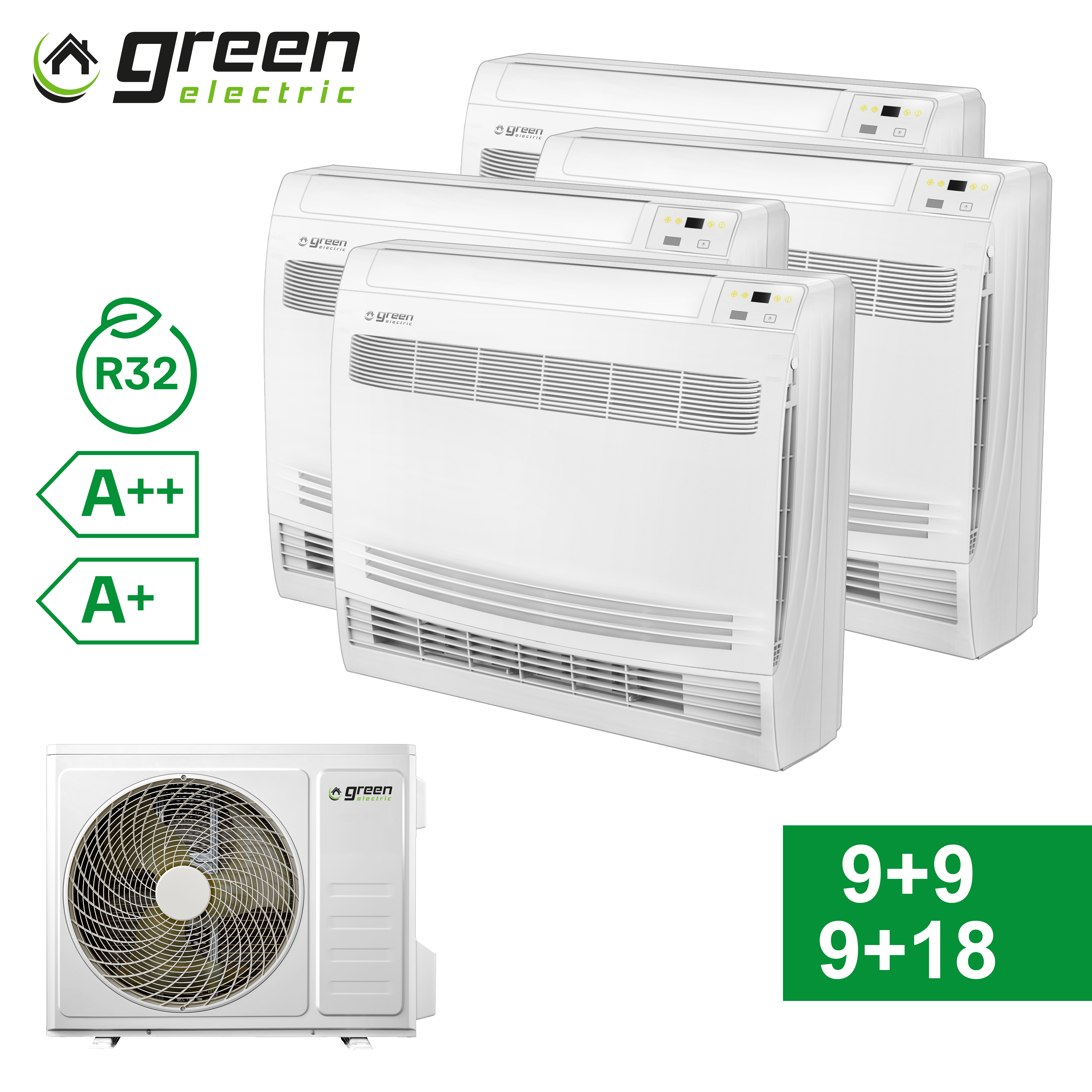 Climatiseur de console au sol GREEN ELECTRIC EVO 9+9+9+18 BTU avec Wi-Fi