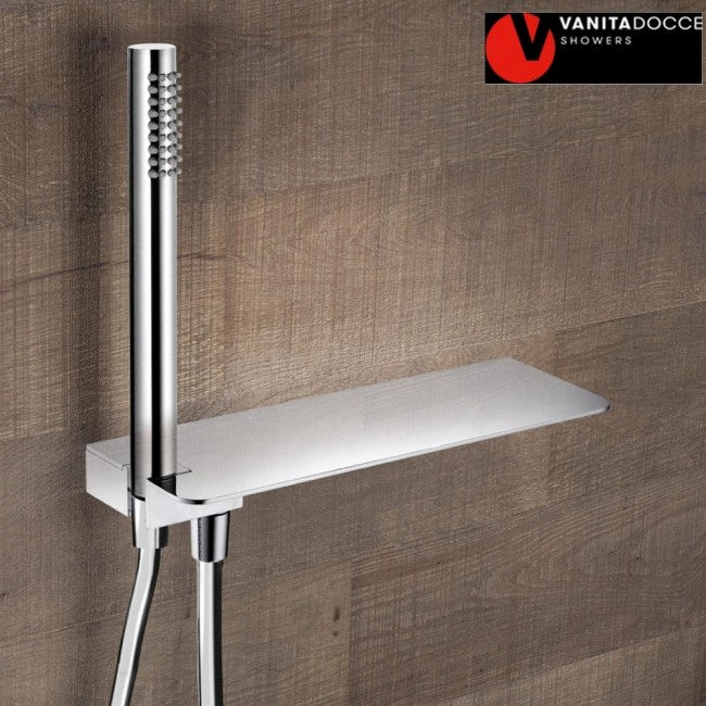 Ensemble de douche SHELF avec sortie d'eau, support, étagère et pommeau de douche en laiton