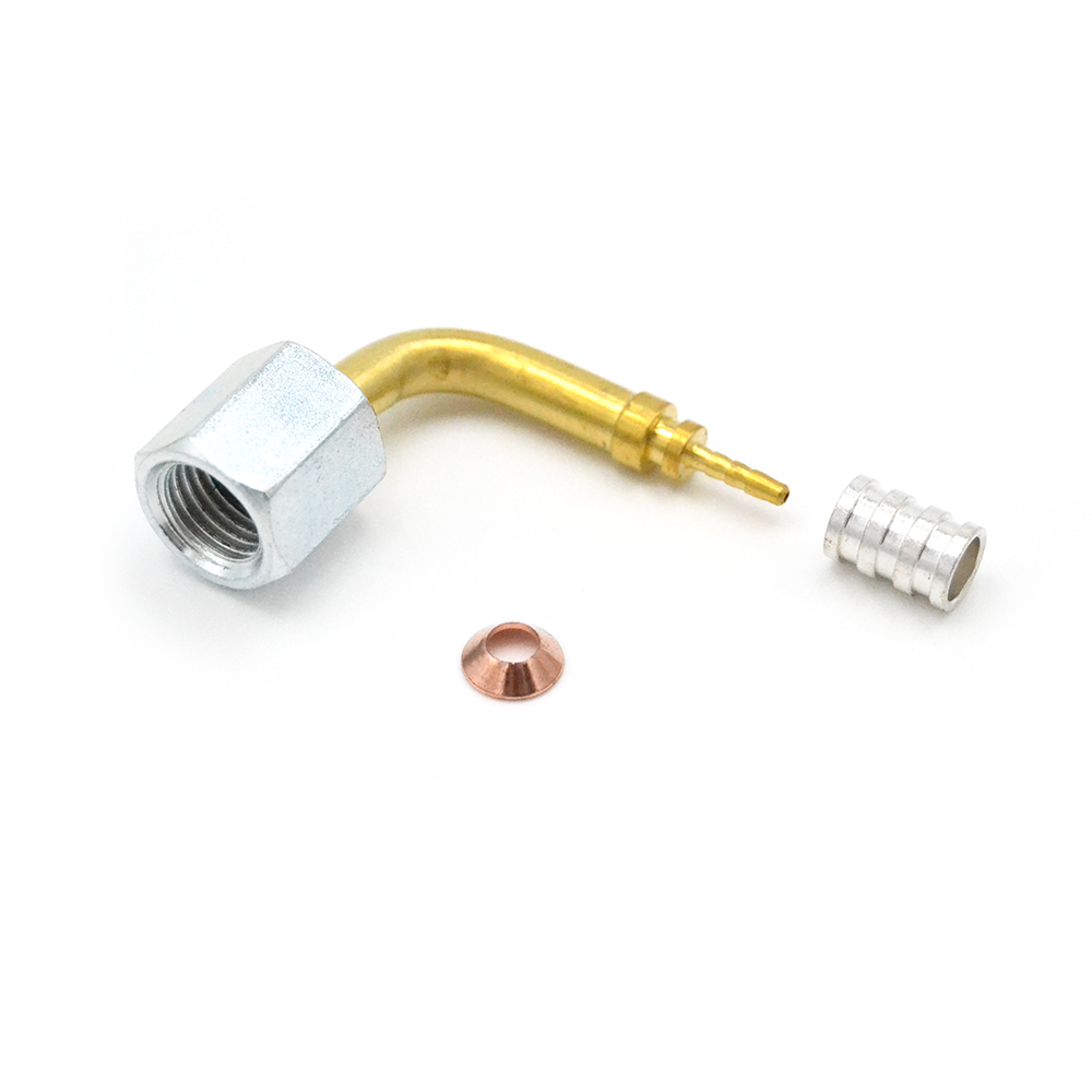 Raccord coudé à 90° 1/4'' SAE femelle pour tube capillaire thermoplastique Ø 2,0 x 5,9 mm