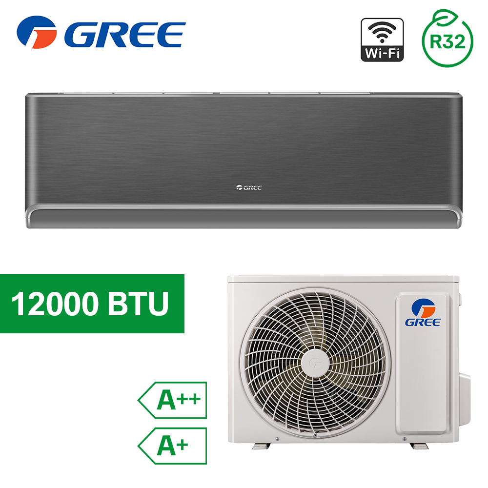Climatiseur split monobloc Gree 12 000 BTU A+++/A++ WiFi R32 AIRY NOIR avec lampe de stérilisation UVC