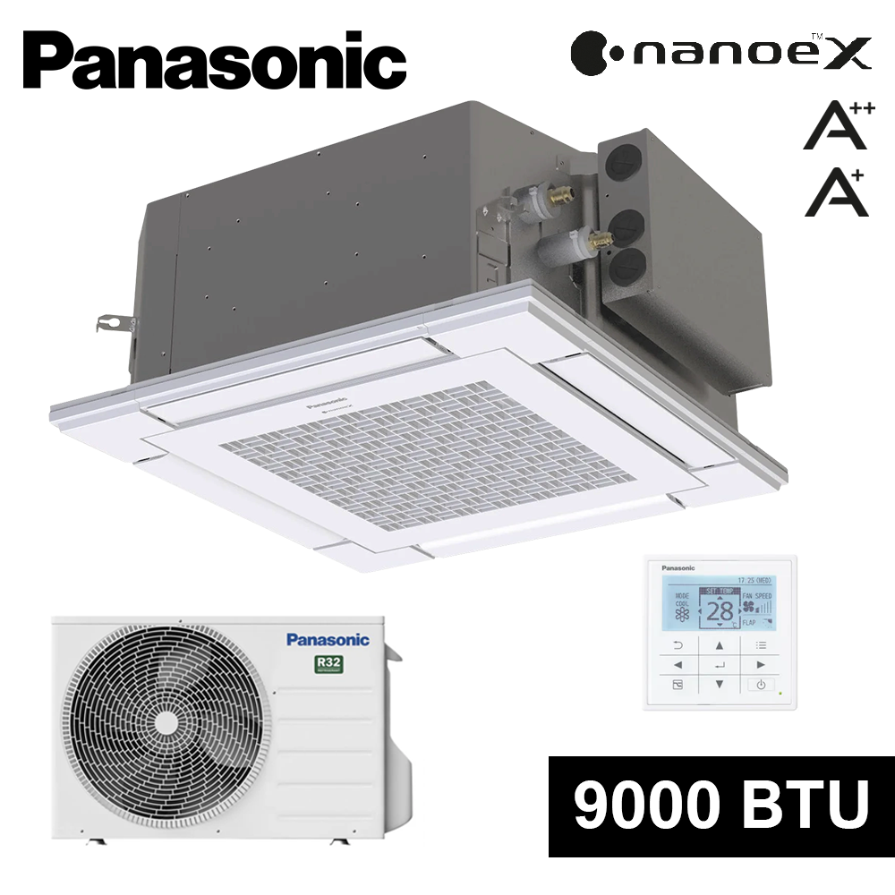Climatiseur cassette Panasonic 60x60 cm 4 voies - 9000 BTU 2,5 kW R32 A++