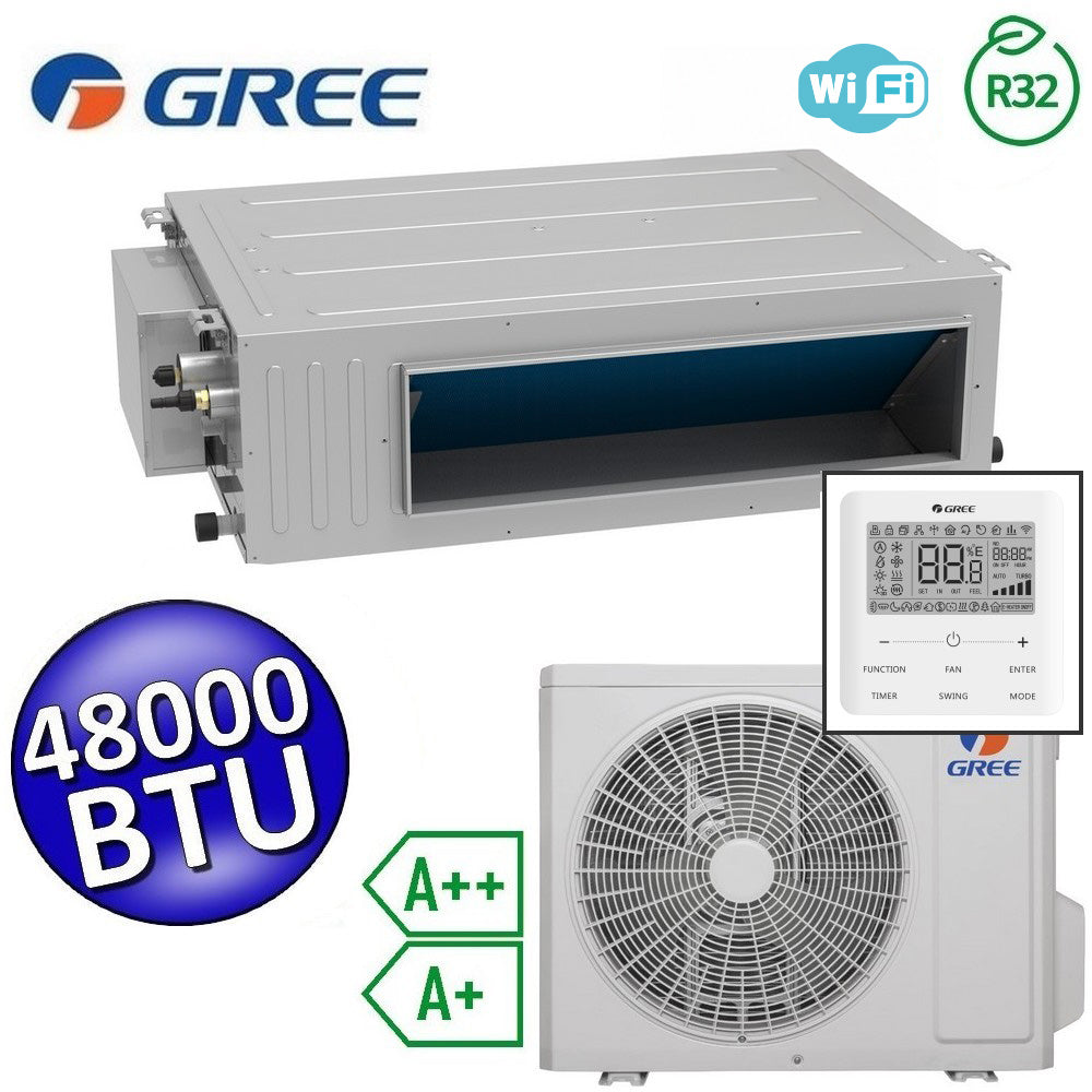 Climatiseur monobloc Gree R32 48 000 BTU A++ A+ avec télécommande intégrée U-MATCH 6 et Wi-Fi intégré.