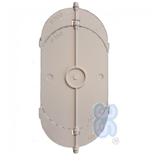 Plénum 300 x 150 mm en ABS avec raccord réglable de Ø 160 à Ø 250 mm et amortisseur