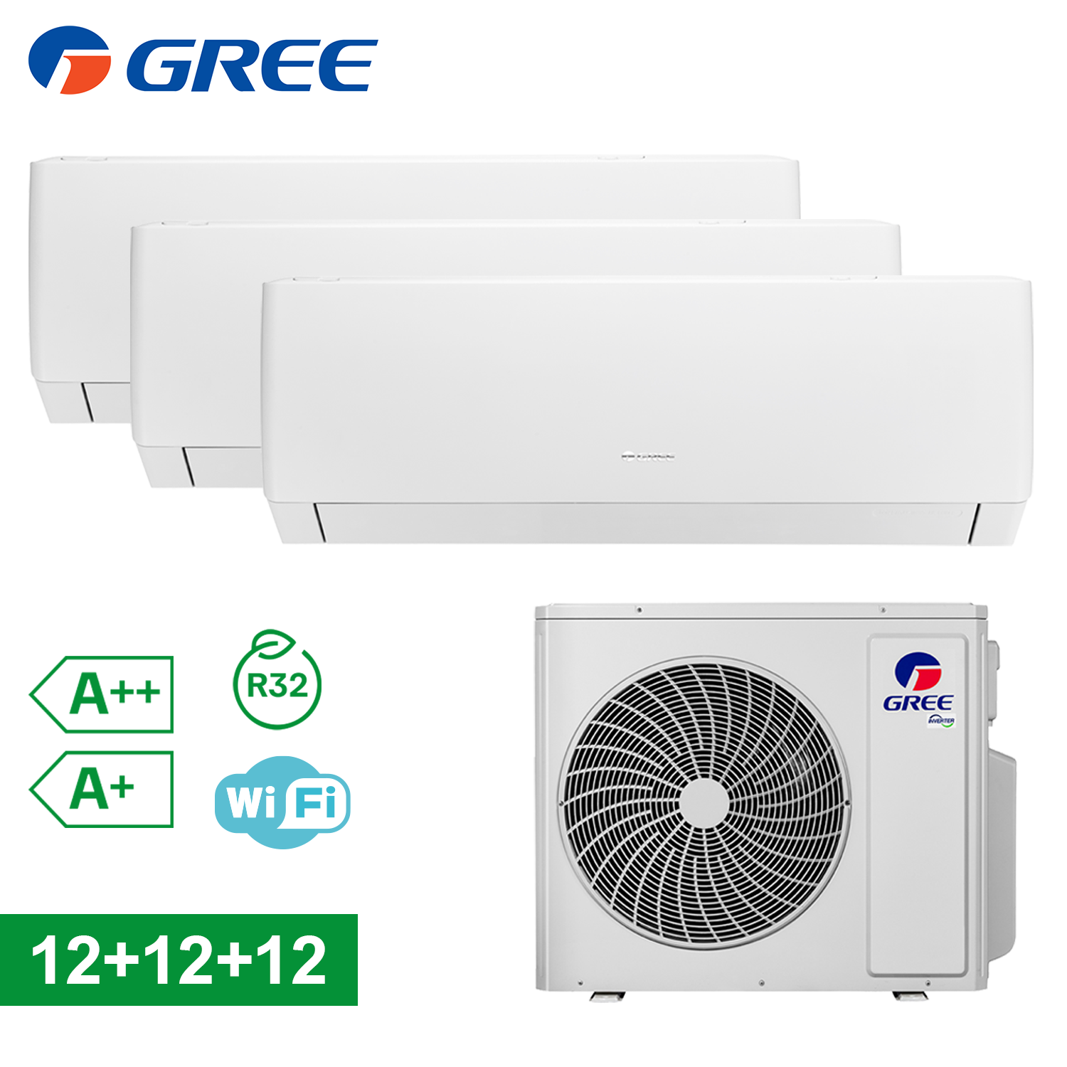 Climatiseur split PULAR à onduleur Wi-Fi 12000+12000+12000 BTU, certifié GREEE A++/A+ (essai).