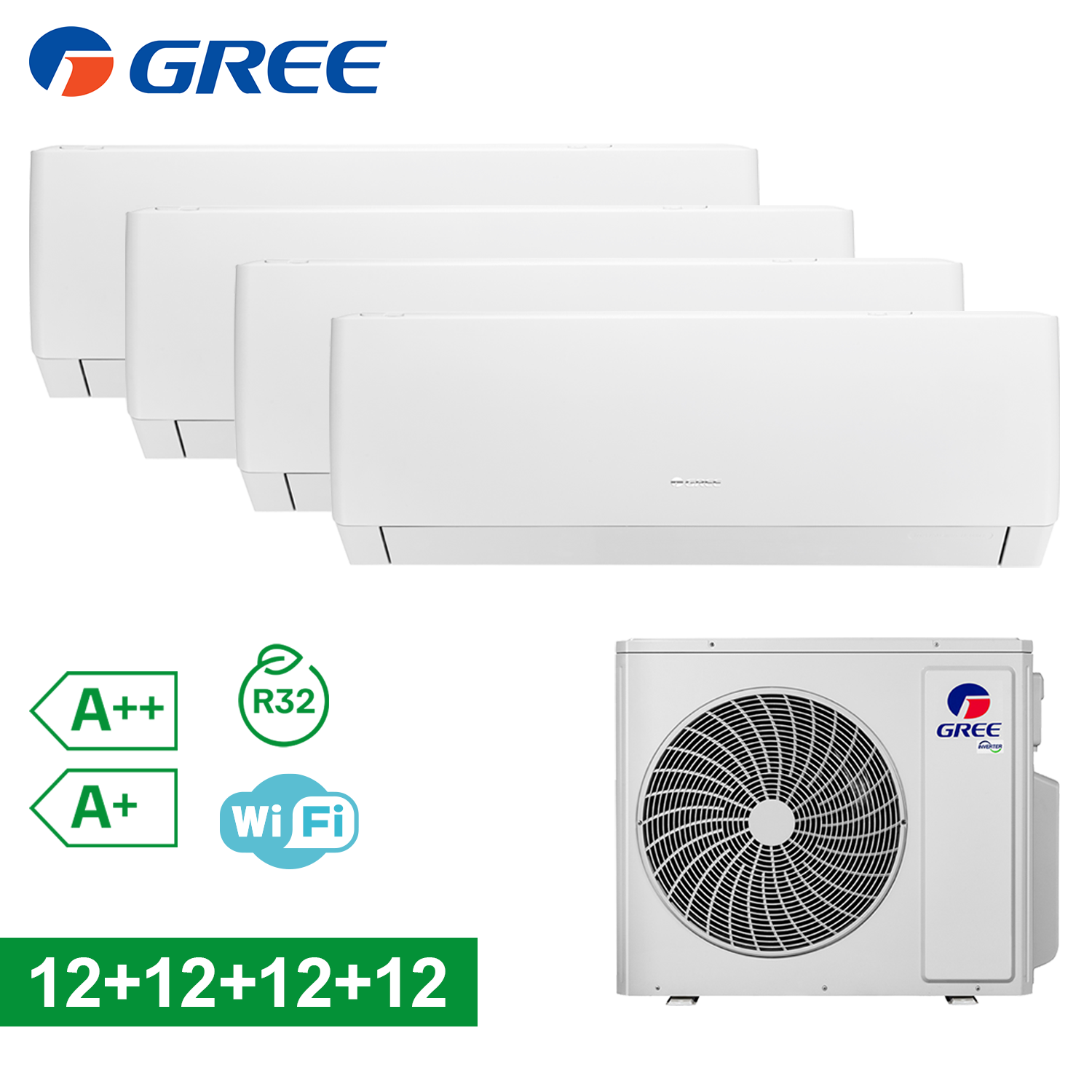 Climatiseur Wi-Fi quadri split PULAR 12+12+12+12 Btu GREE (U.E. 36) classe A++/A+