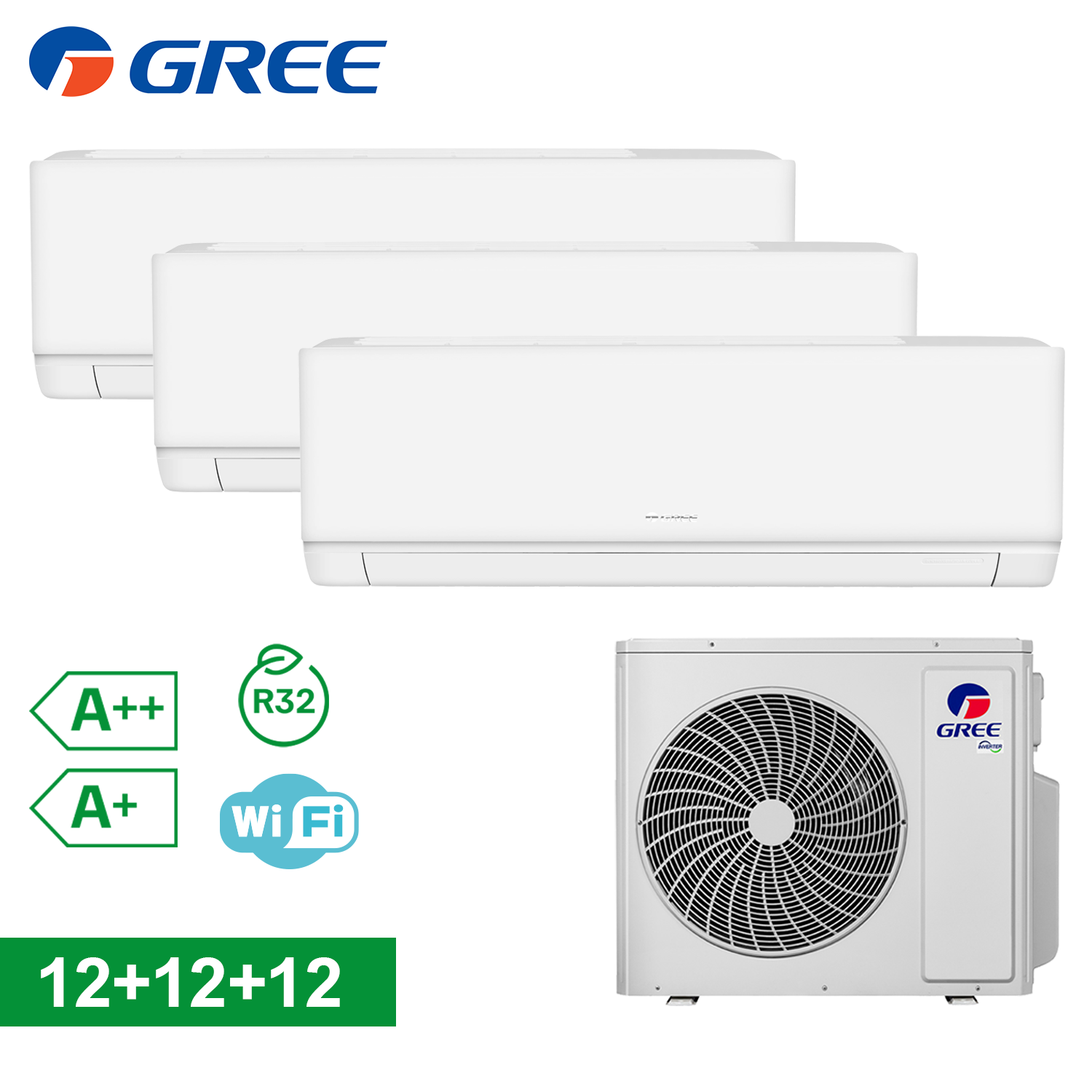 Climatiseur split Wi-Fi GREE COSMO 12 000 + 12 000 + 12 000 BTU (essai A++)
