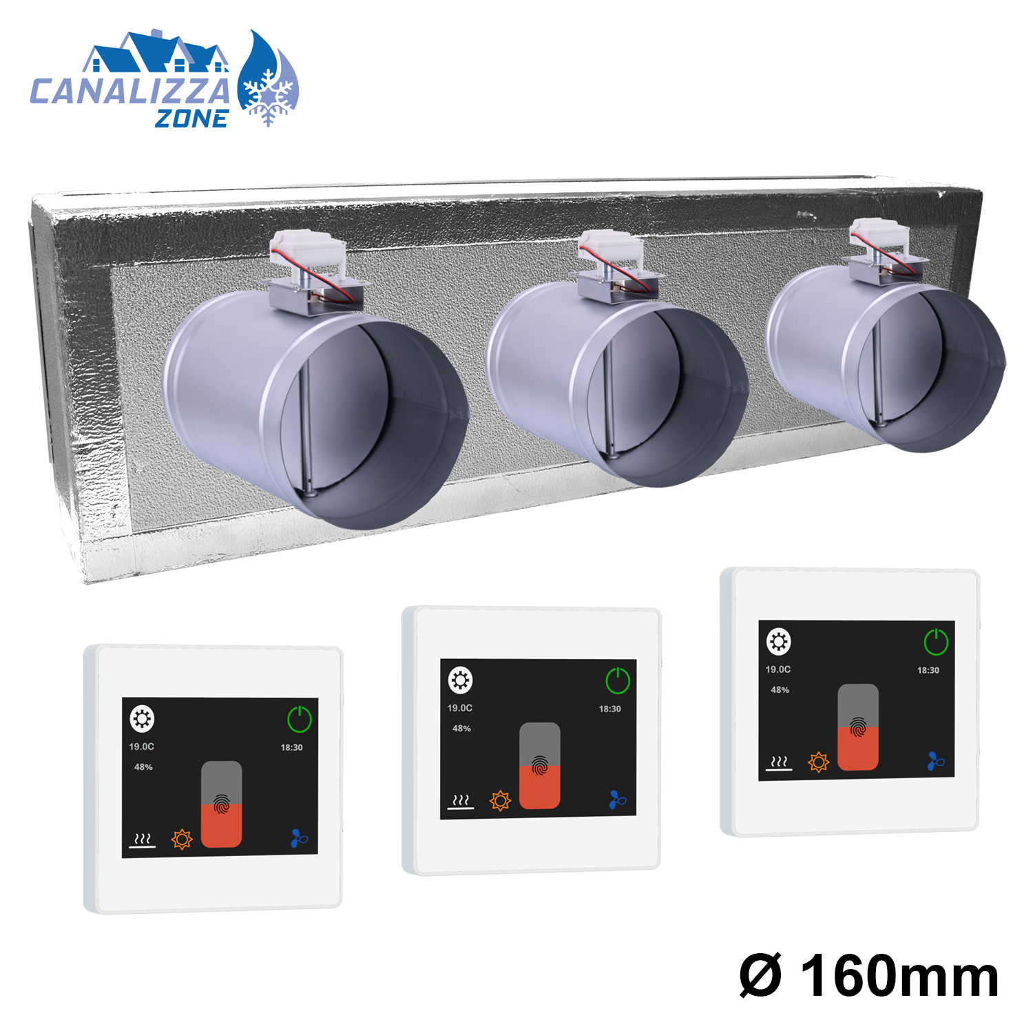CANALIZZA.ZONE 2.0 WiFi - Plénum motorisé pour distribution d'air 3 zones Ø 160 mm - C-TOTAL non inclus