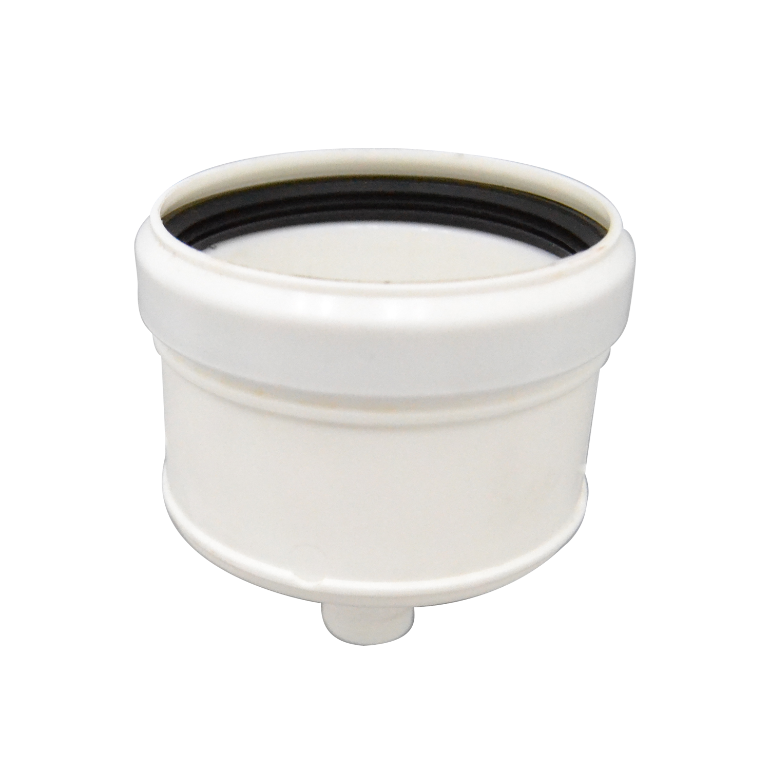 Bouchon de vidange de condensats en PPS blanc Ø 80 mm pour les gaz de combustion des chaudières à condensation, tige de vidange filetée