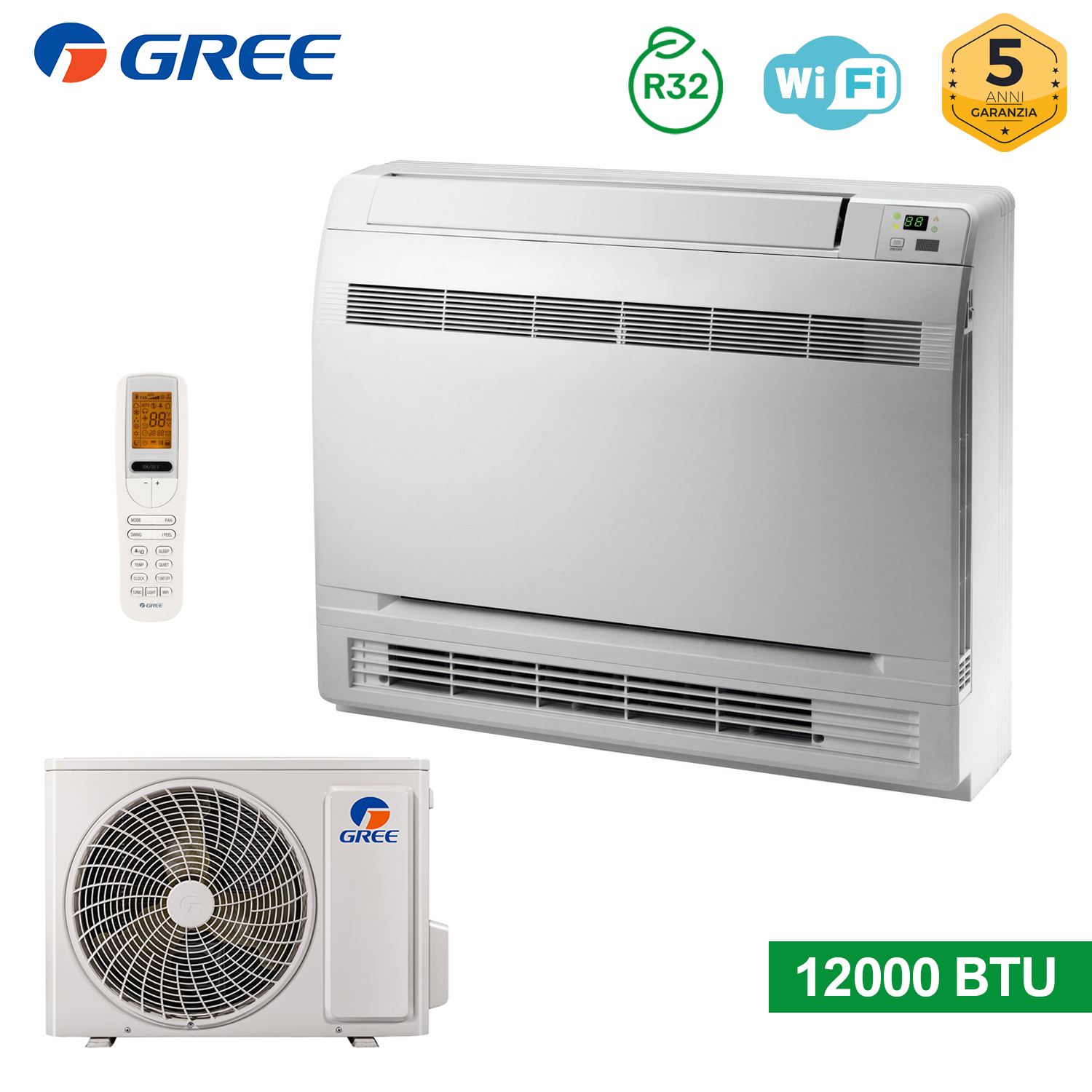 Climatiseur de sol monobloc avec Wi-Fi, 12 000 BTU, classe énergétique A+++/A+, onduleur R32
