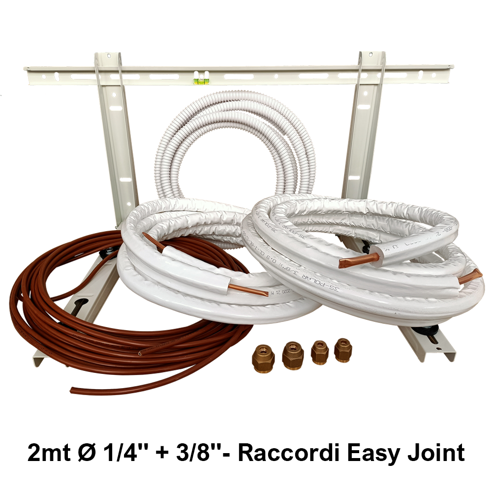 Kit d'installation pour climatiseur monobloc - 2 m de câble cuivre 1/4'' + 3/8'' avec support mural
