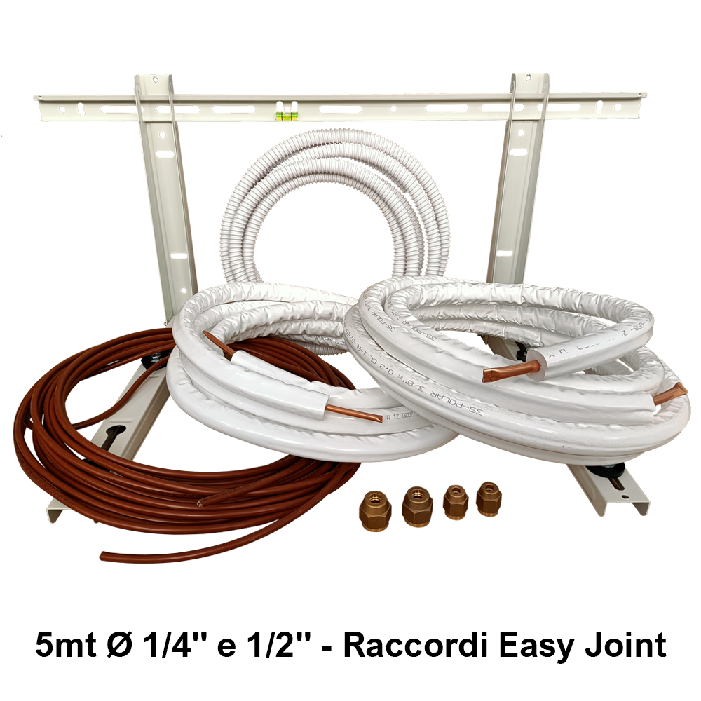 Kit d'installation pour climatiseur monobloc - 5 m de tuyau en cuivre de 6,35 mm et 12,7 mm avec support mural