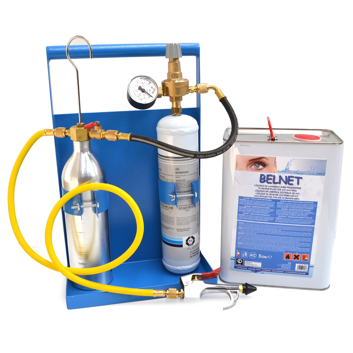 Kit de rinçage pour systèmes de réfrigération et de climatisation avec azote et 5 litres de détergent