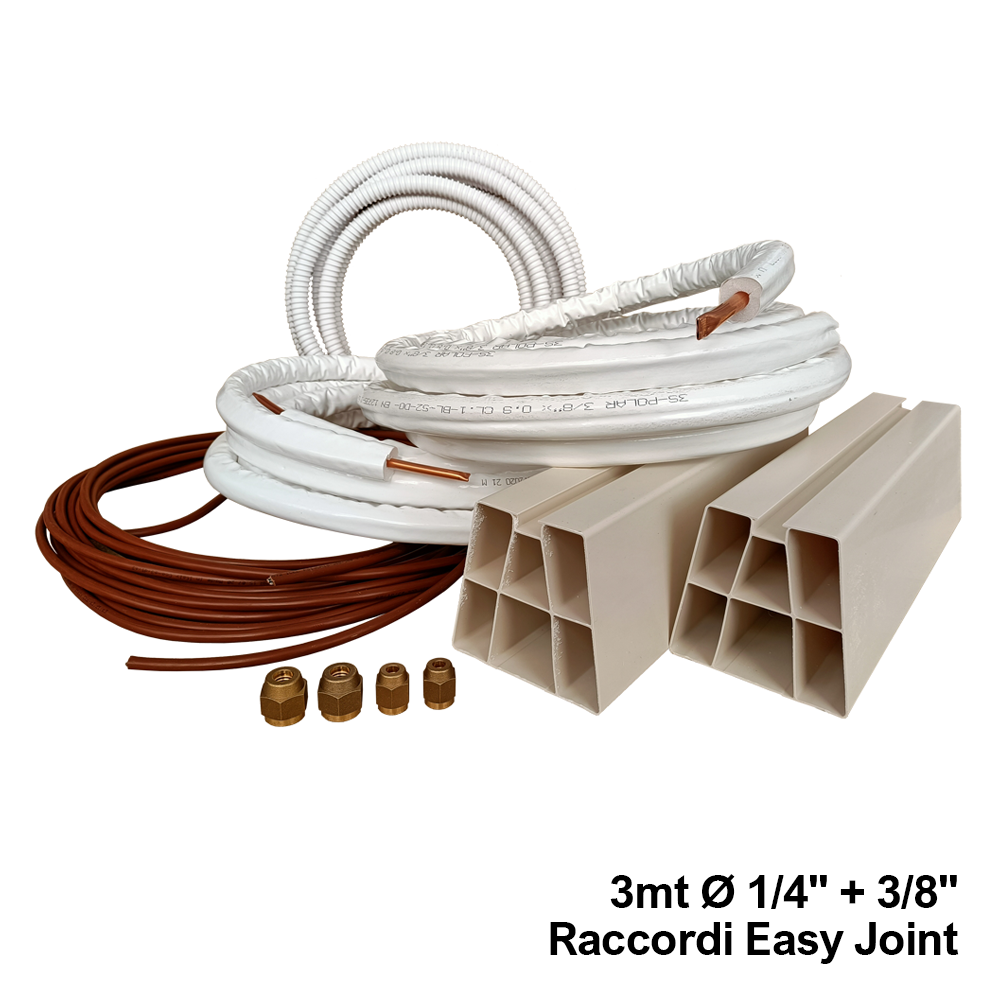 Kit d'installation pour climatiseur - 3 m de câble en cuivre 1/4'' + 3/8'' avec supports de sol