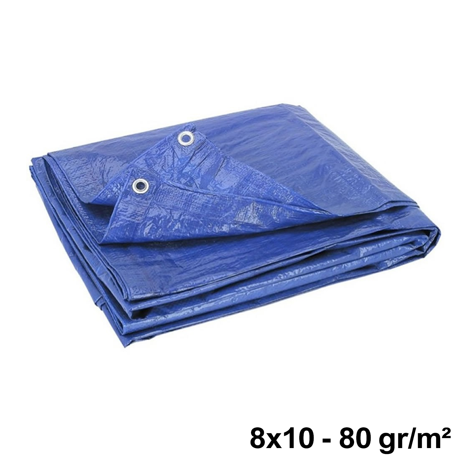 Bâche imperméable à œillets, 8 x 10 m, bleue, 80 g/m² - extérieur