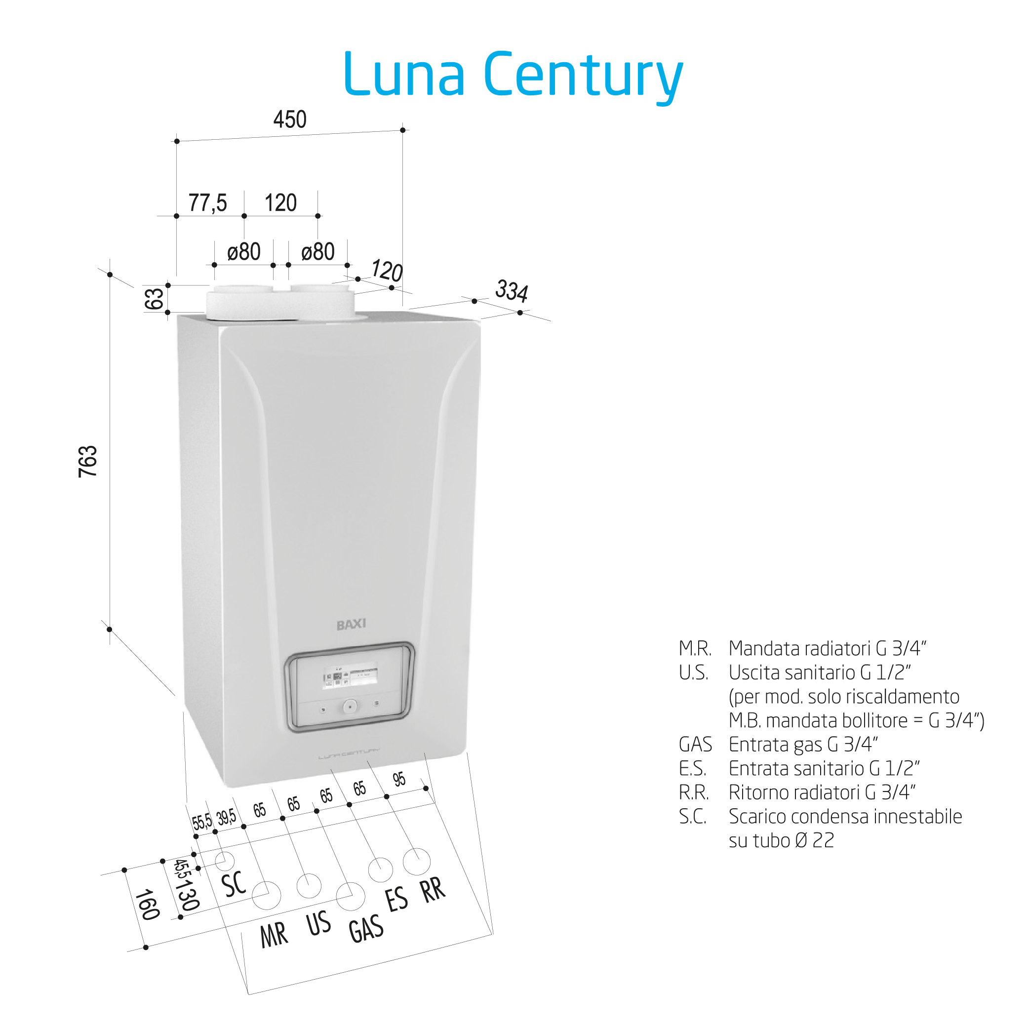 Chaudière à condensation murale BAXI LUNA CENTURY 26 IT 26 kW