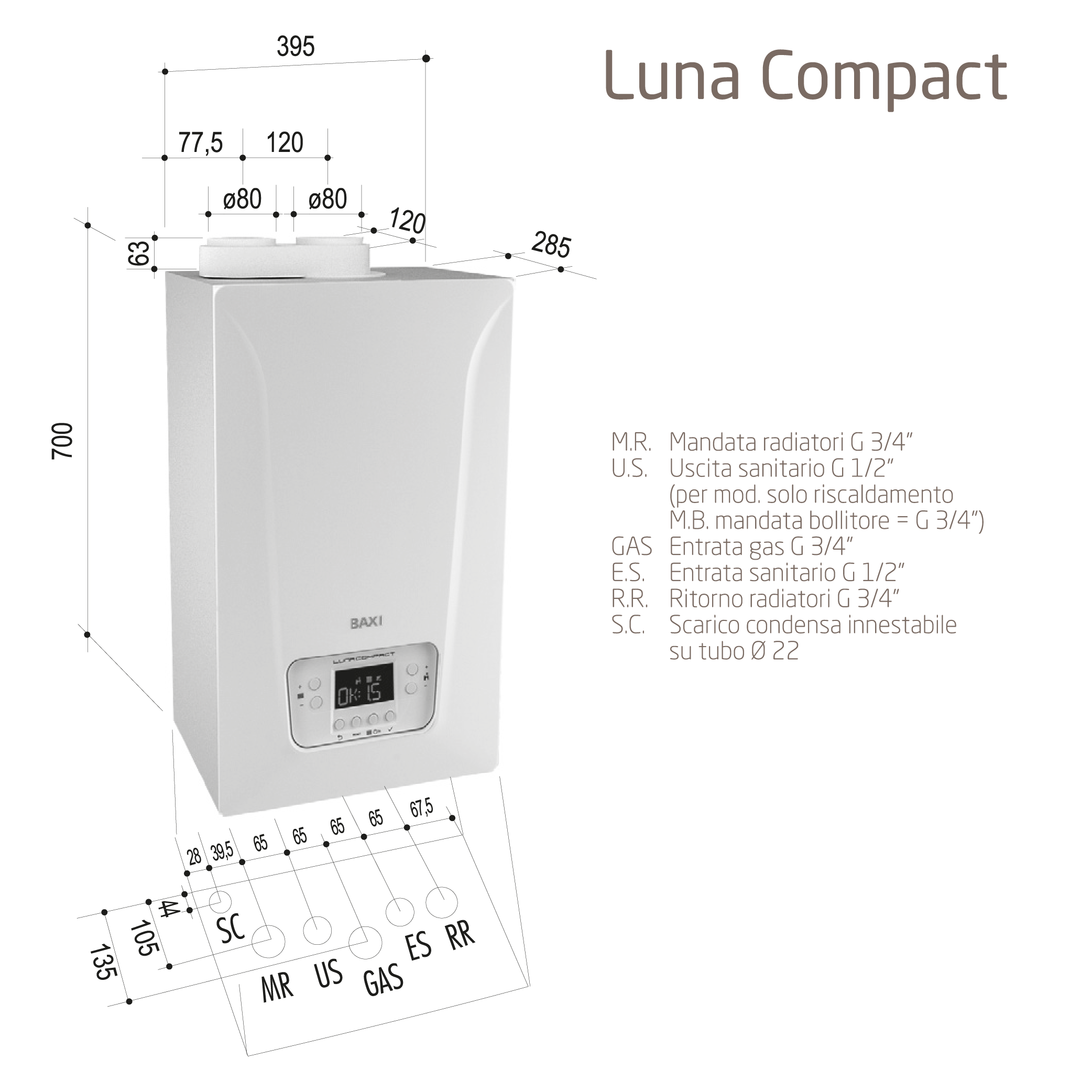 Chaudière à condensation murale BAXI LUNA COMPACT 28 IT MTN 28 kW