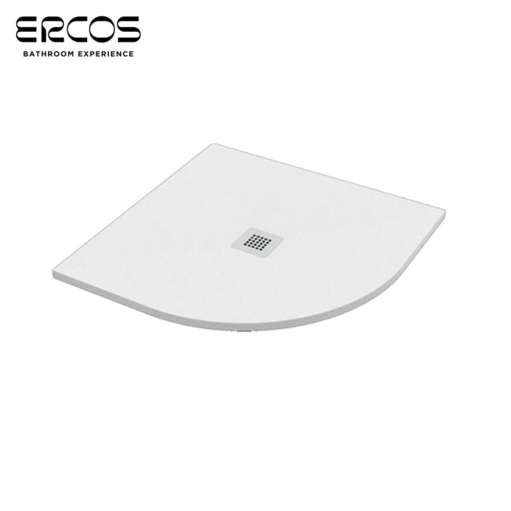Receveur de douche en pierre semi-rond 80x80 cm, résine marbre blanc