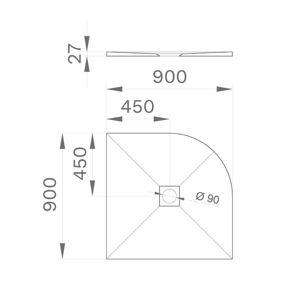 Receveur de douche en pierre semi-rond 80x80 cm, résine marbre blanc