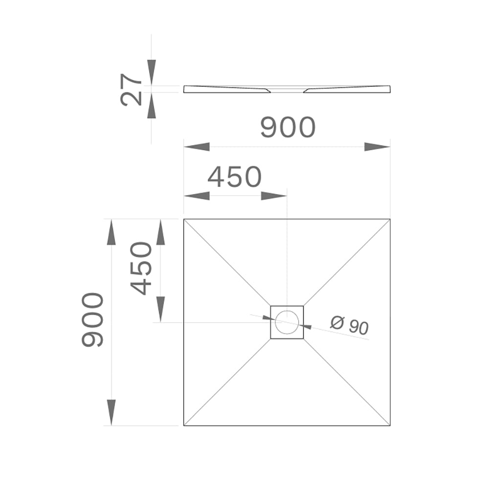 Receveur de douche en résine effet marbre blanc 90x90 cm