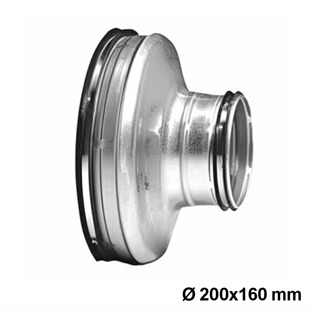 Réducteur mâle-mâle en acier galvanisé à emboîtement pour conduits 200x160 mm