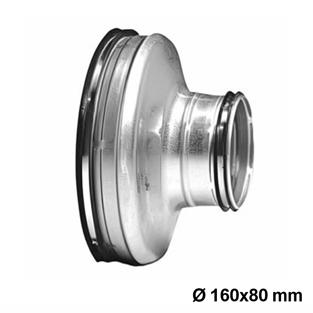 Réducteur mâle-mâle en acier galvanisé à emboîtement pour conduits de 160 x 80 mm