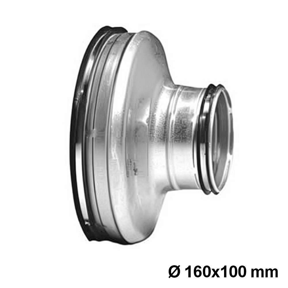 Réducteur mâle-mâle en acier galvanisé à emboîtement pour conduits de 160 x 100 mm