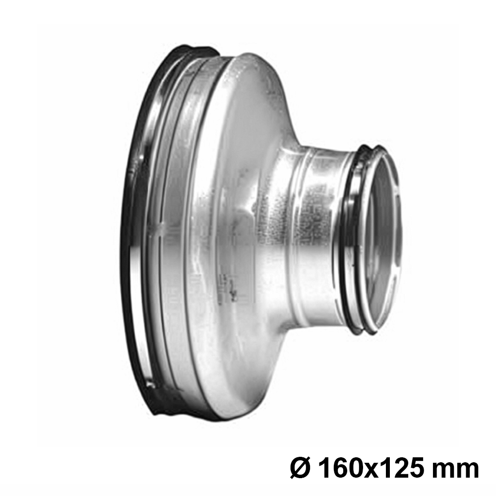 Réducteur mâle-mâle en acier galvanisé à emboîtement pour conduits de 160 x 125 mm