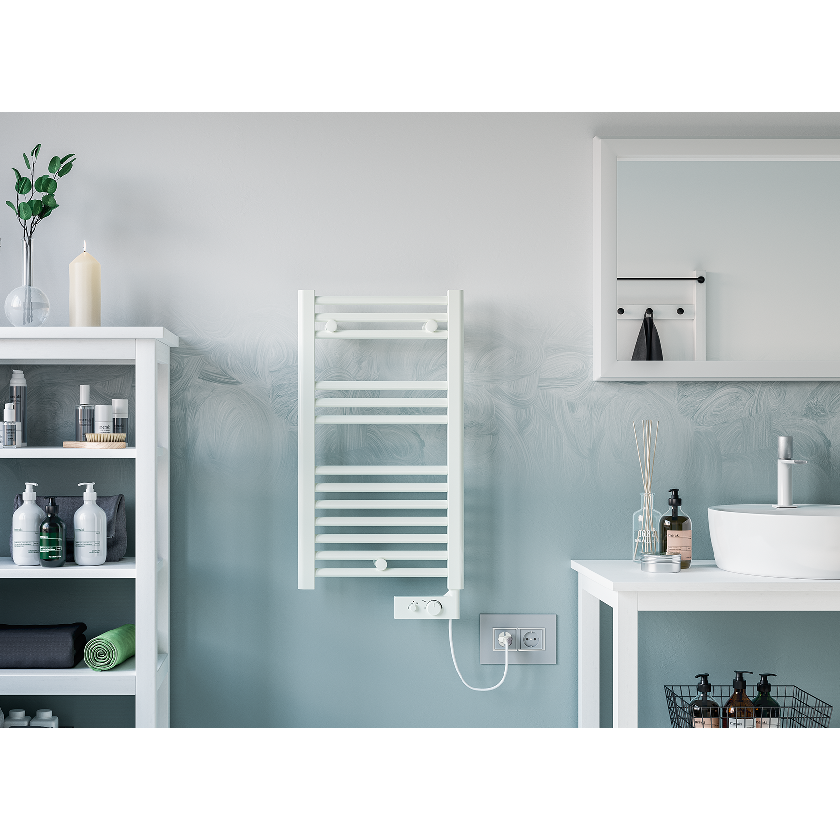 Sèche-serviettes électrique CORTINA, blanc, 72 x 40 cm, avec thermostat - radiateur de salle de bain