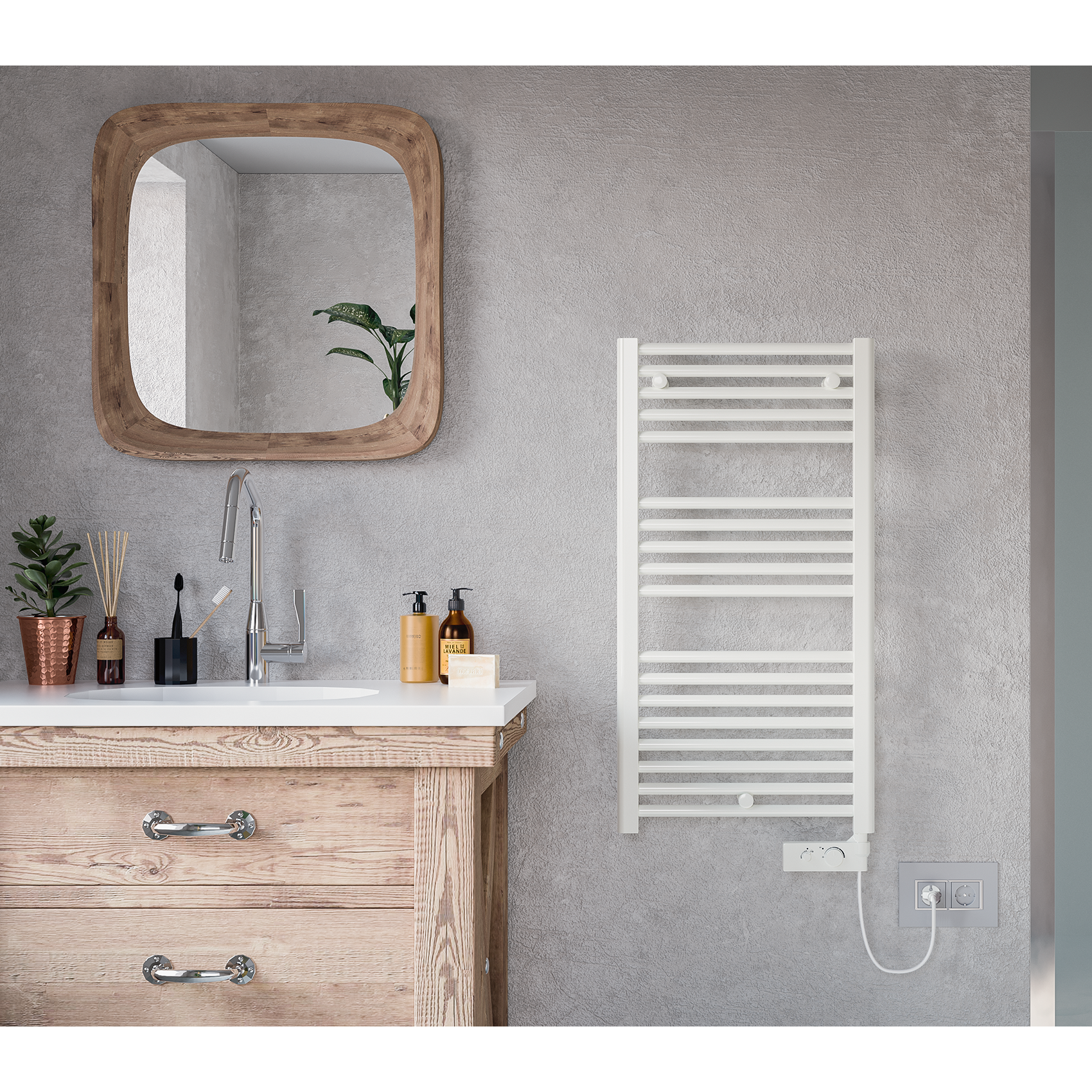 Sèche-serviettes électrique CORTINA, blanc, 92 x 48 cm, avec thermostat - radiateur de salle de bain