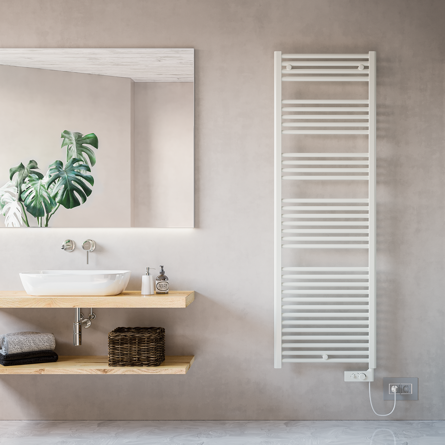 Sèche-serviettes électrique CORTINA, blanc, 170 x 55 cm, avec thermostat - radiateur de salle de bain