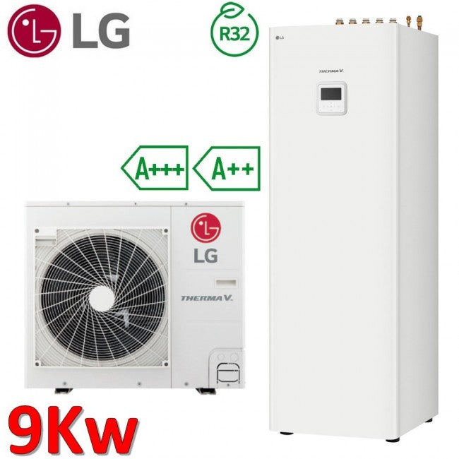 Pompe à chaleur air-eau split LG Therma V de 9 kW avec ballon de stockage d'eau chaude sanitaire intégré