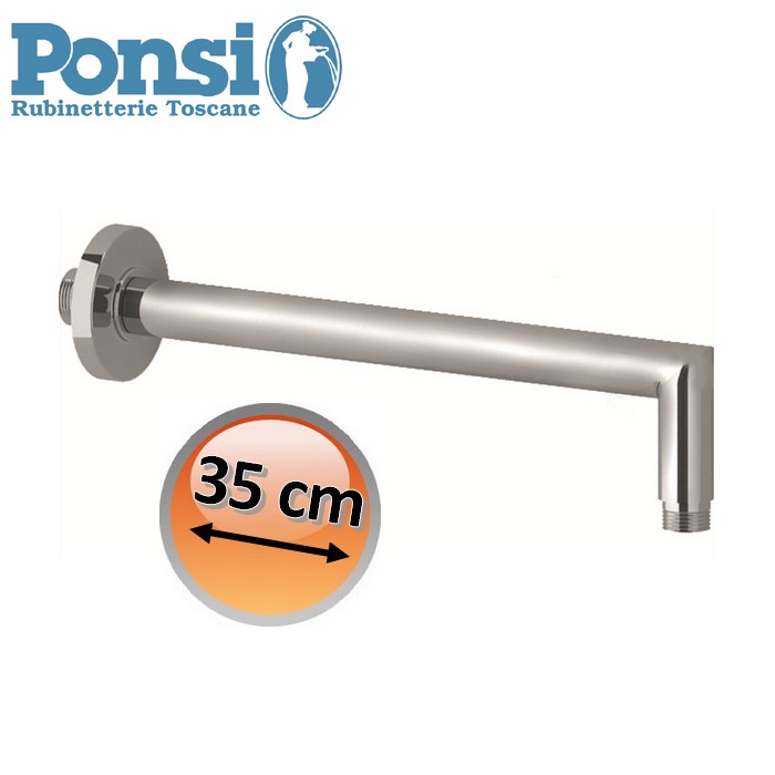 Bras de douche rond, 350 mm de long, en laiton chromé - Ponsi
