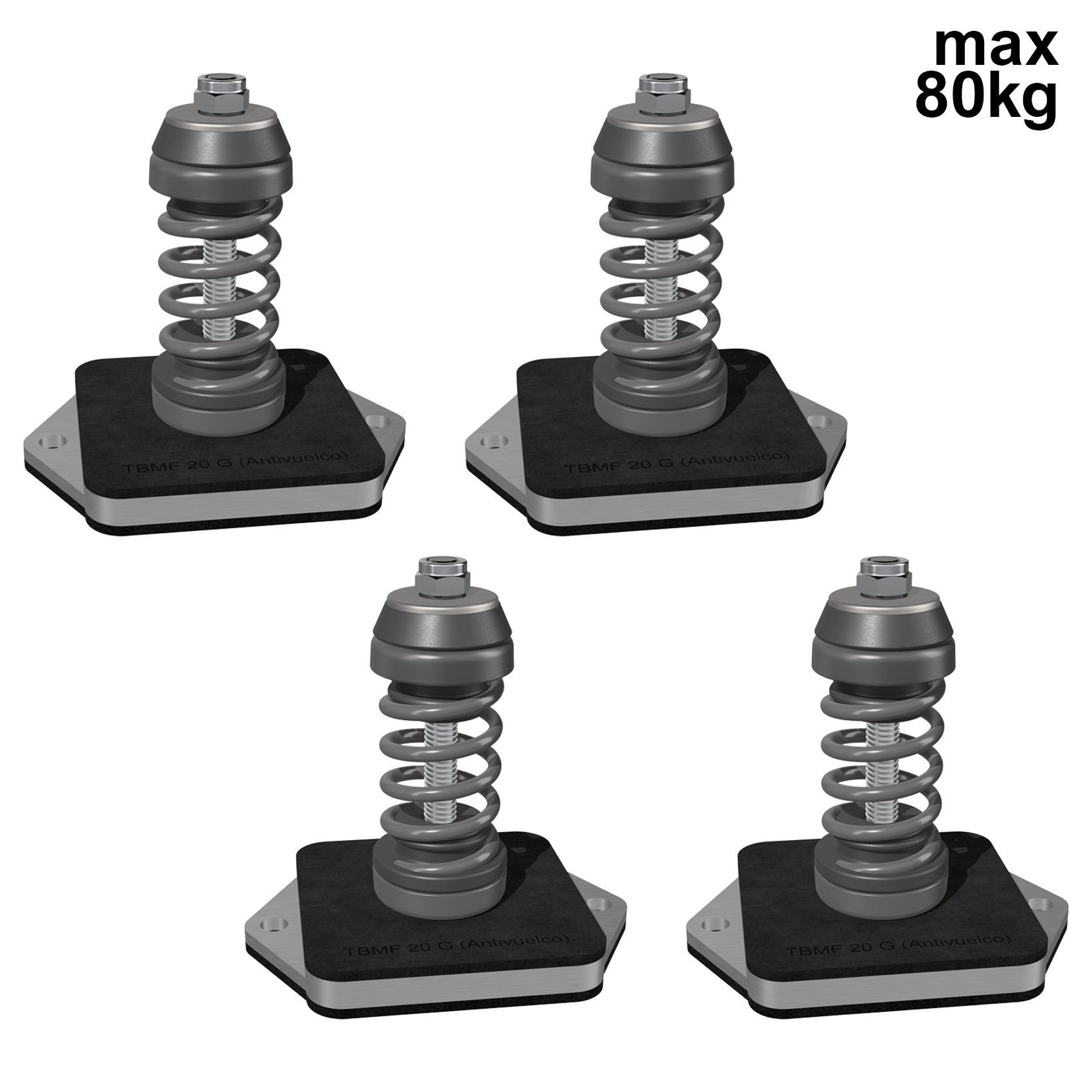 Ressort anti-vibration Megol, capacité de charge maximale de 80 kg. Couleur : Gris - Lot de 4