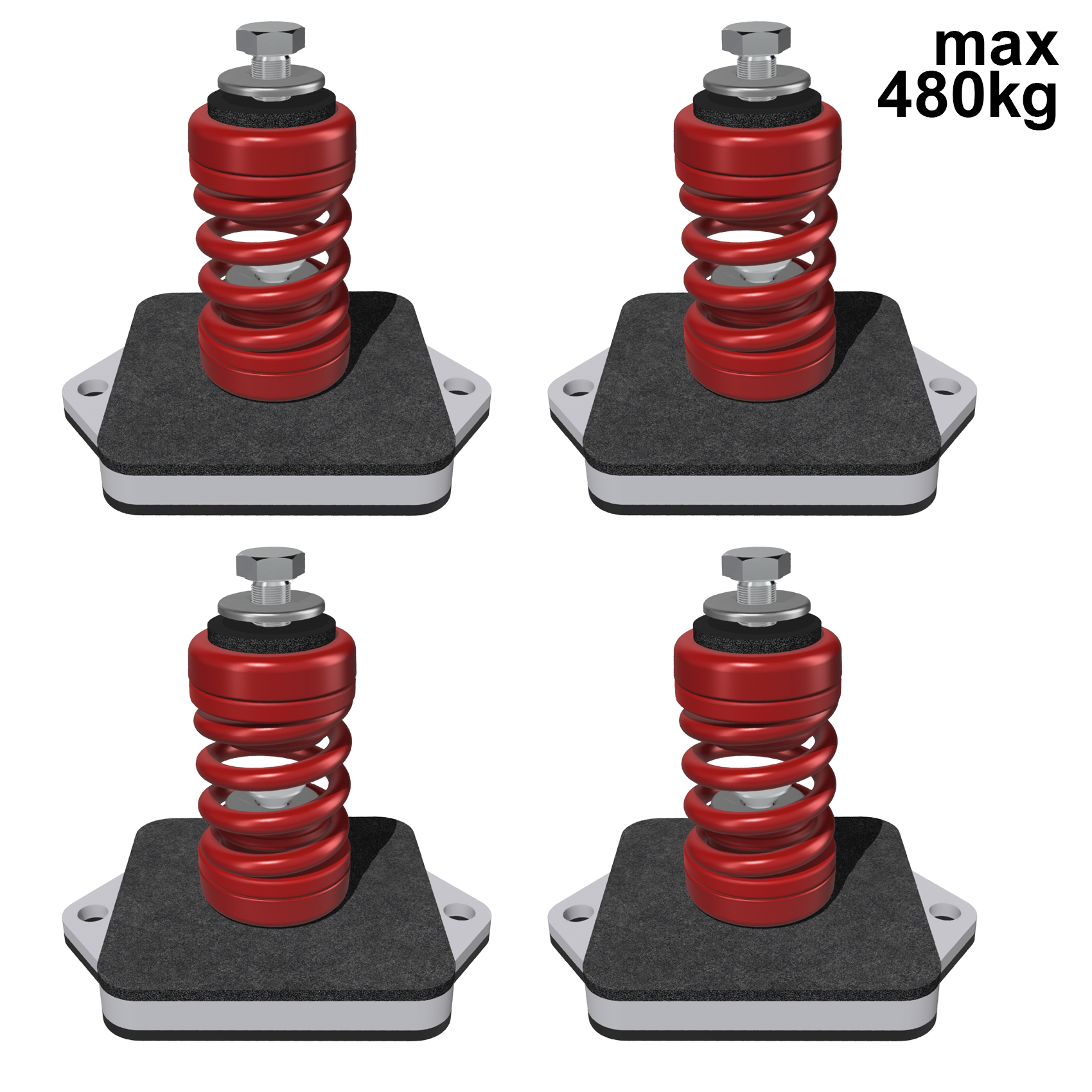 Ressort anti-vibration Megol, capacité de charge maximale de 480 kg. Couleur rouge - Lot de 4