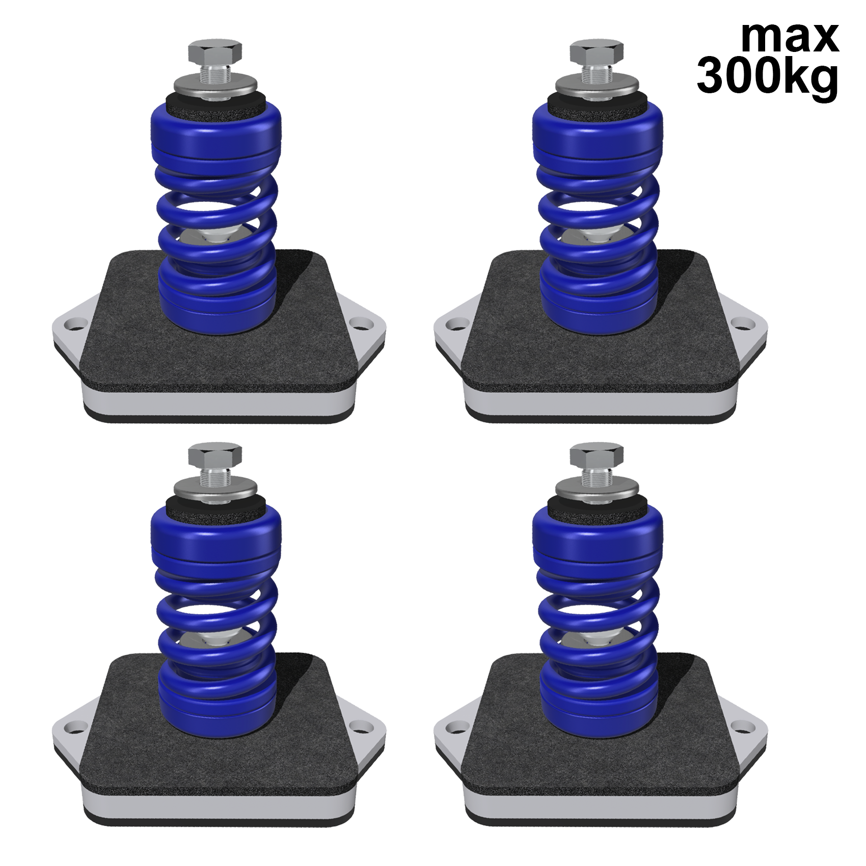 Amortisseur de vibrations Megol avec ressort, capacité maximale 300 kg. Couleur Bleu - 4 pièces
