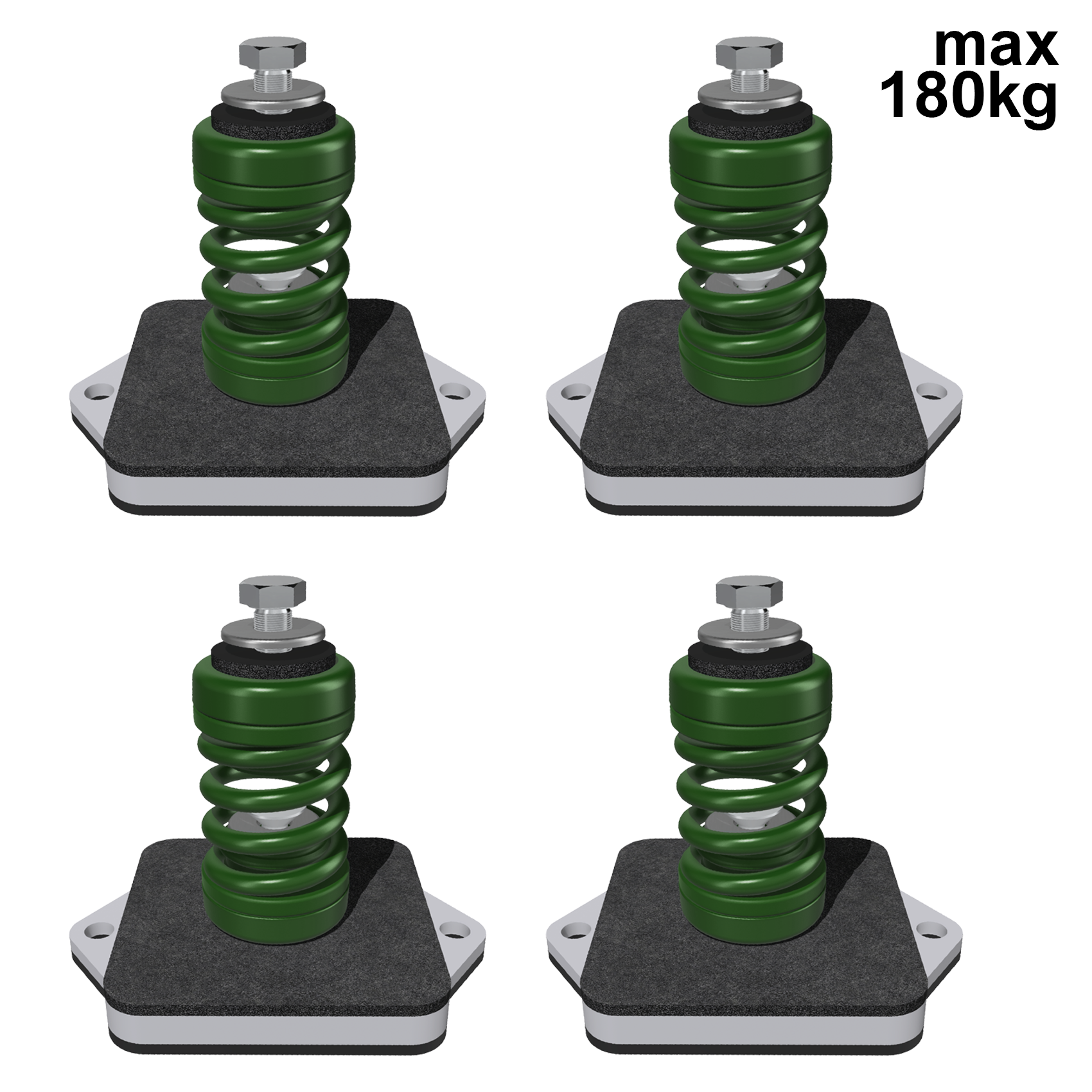Ressort anti-vibration Megol, capacité de charge maximale 180 kg. Couleur verte - Lot de 4