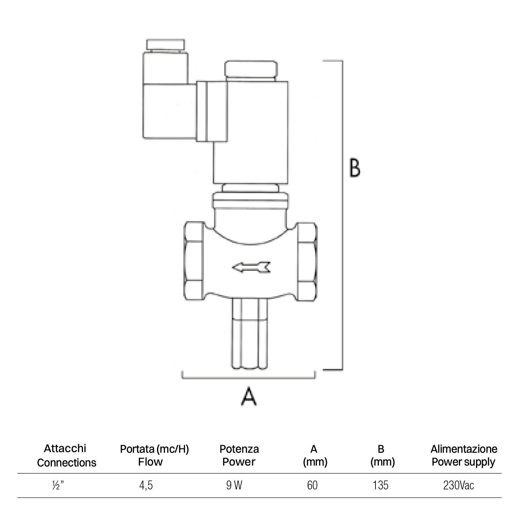 Électrovanne à gaz en laiton à réarmement manuel Ø 1/2'' FF normalement fermée NC - 230 Vca