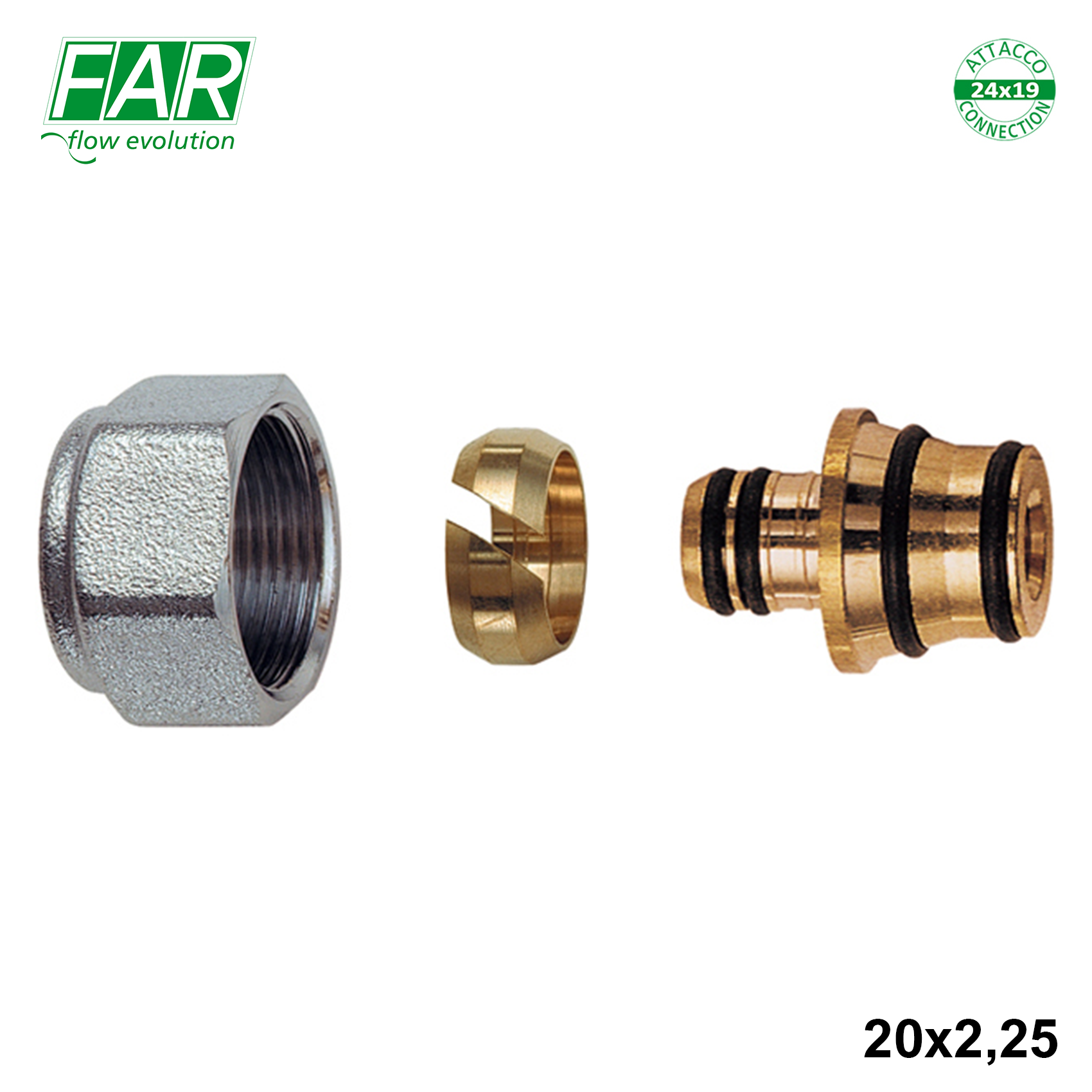 Adaptateur 6055 - 24x19 pour tuyau multicouche Ø 20 x épaisseur 2,25 mm, joint par compression - FAR