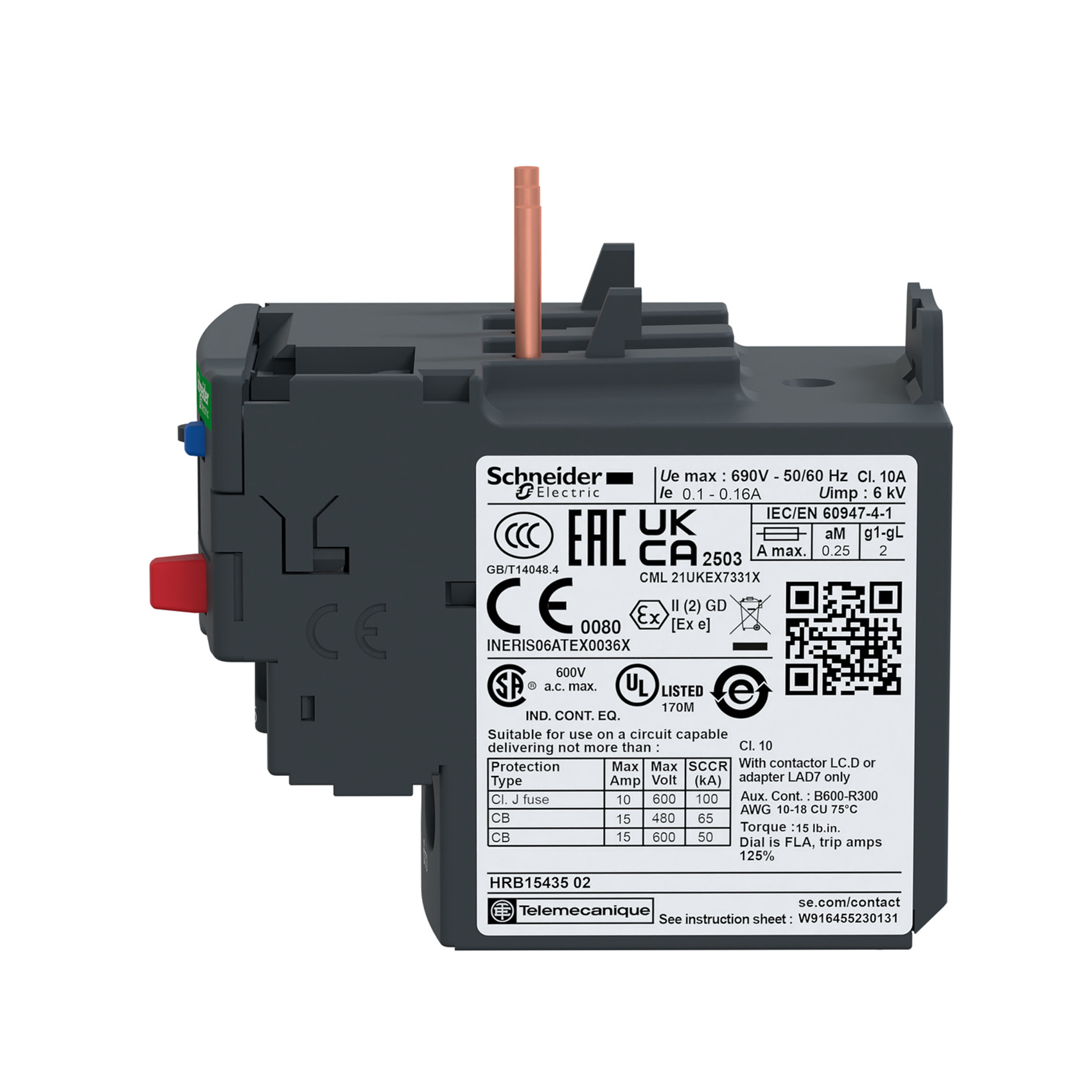 Relais de surcharge thermique moteur SNRLRD12 TeSys - 5,5...8 A - Classe 10 A
