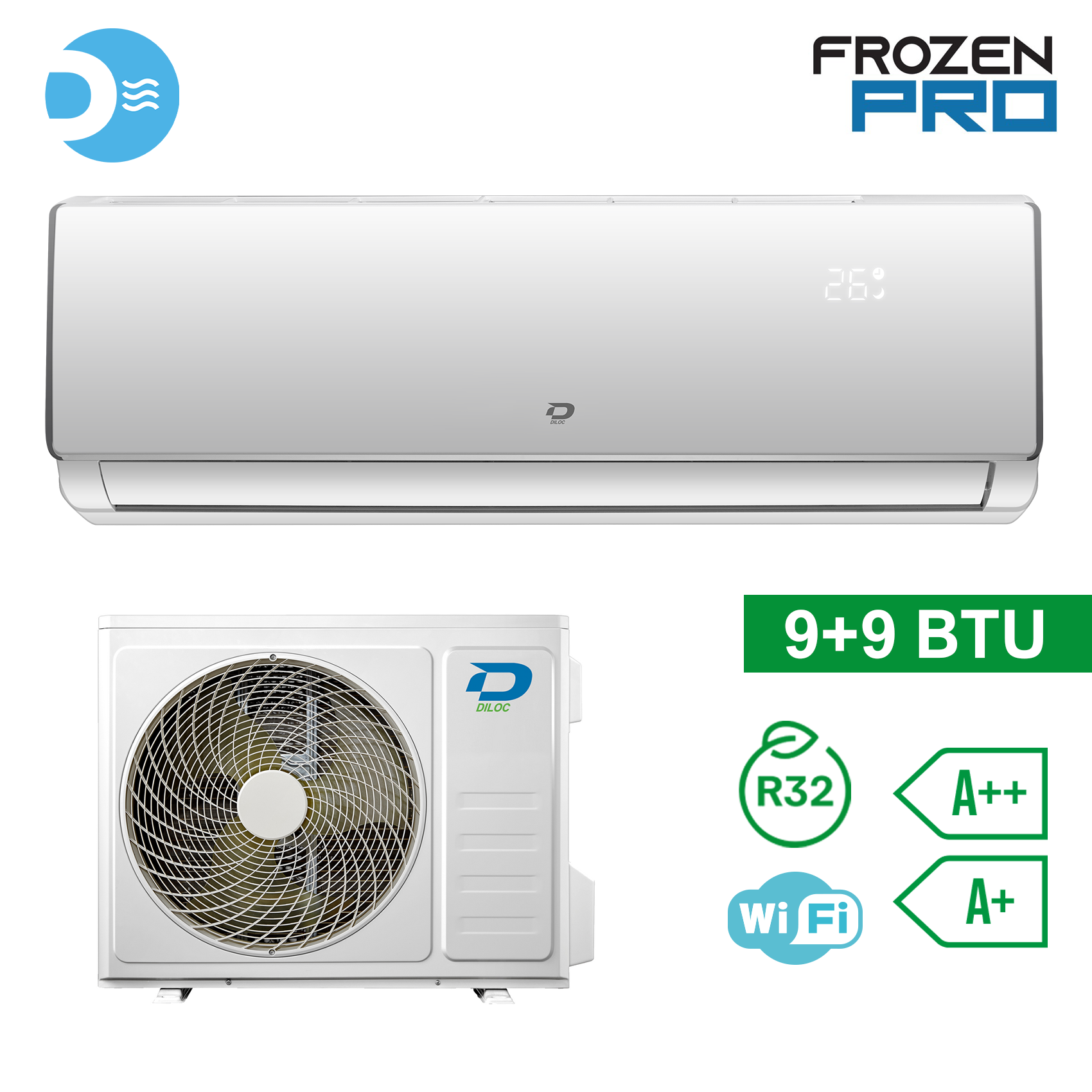 Climatiseur split double Diloc Frozen PRO 9000+9000 BTU R32 A++/A+ (EU 4.1) - Wi-Fi intégré