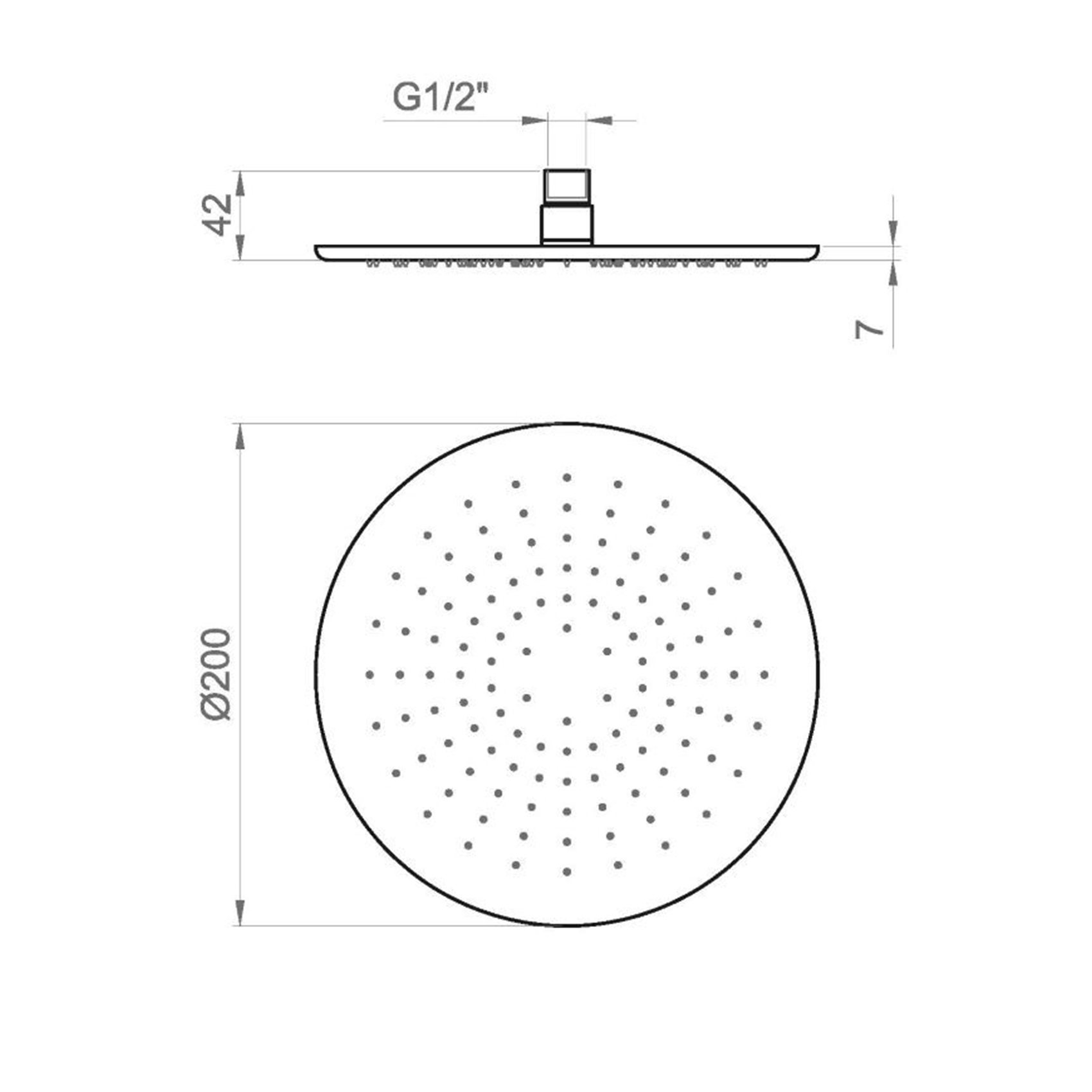 Pommeau de douche rond ultra-mince Ponsi en acier inoxydable, Ø 20 cm