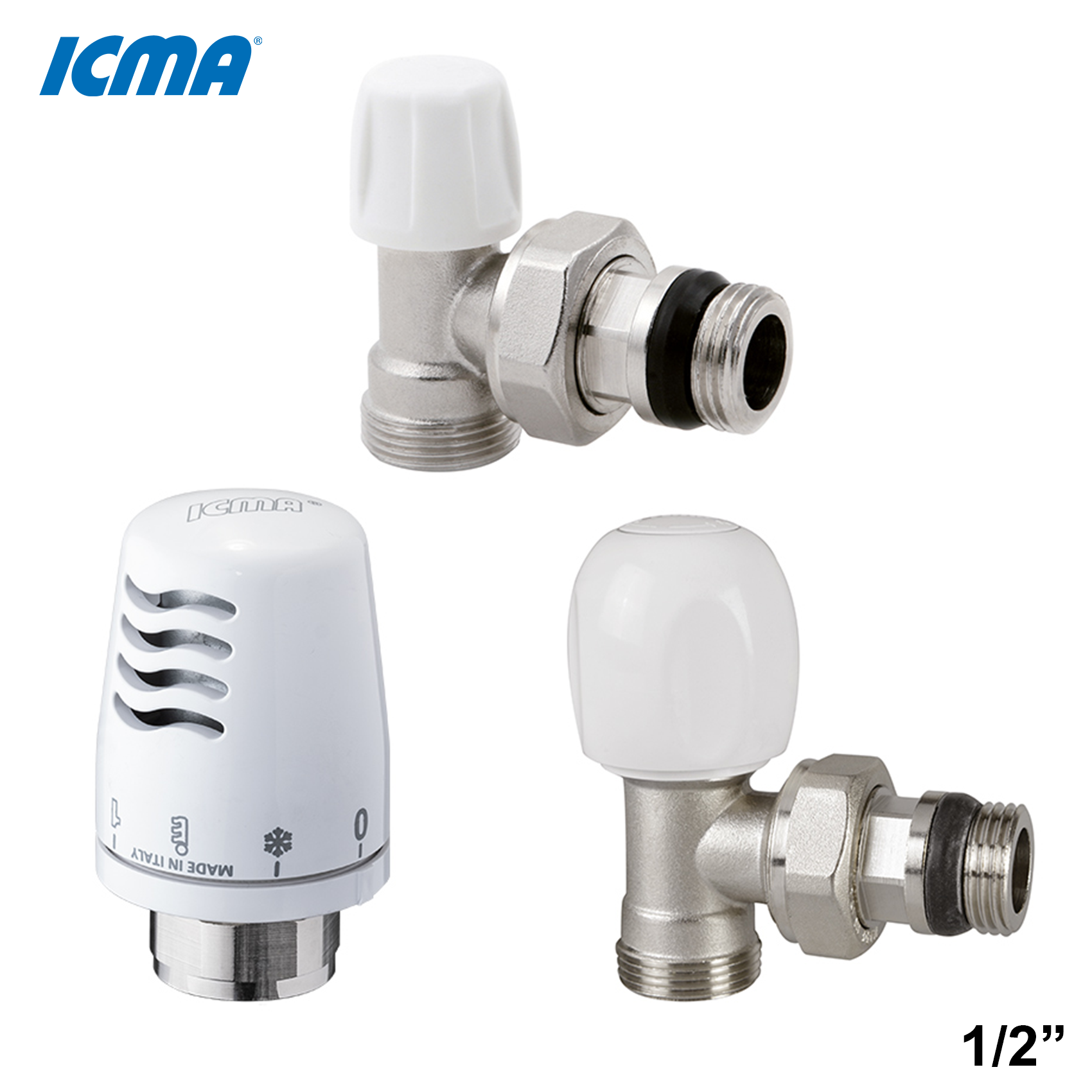 Kit thermostatique ICMA - vanne + verrou + tête thermostatique 1/2'' avec raccord en cuivre ou multicouche