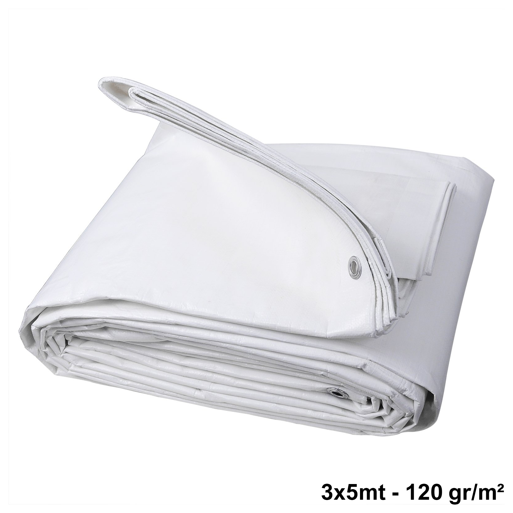 Bâche imperméable avec œillets, 3 x 5 m, BLANC, 120 g/m²
