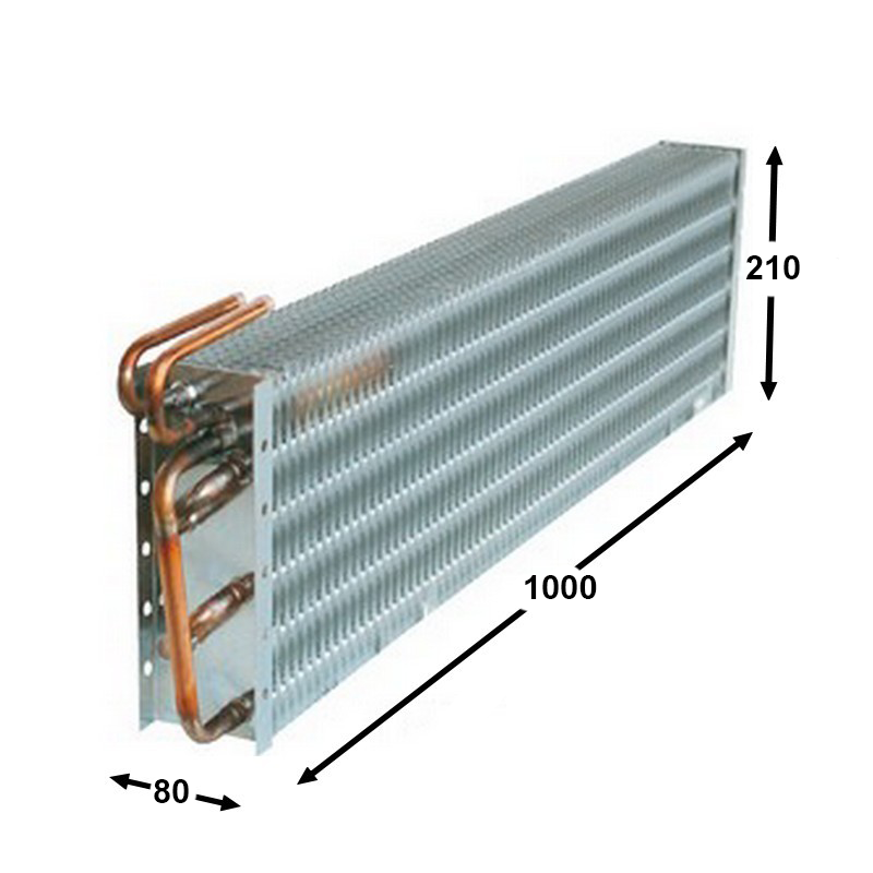 Static under-counter/display cabinet evaporator - 1000 x 210 x 80 mm with 8 PA13 tubes