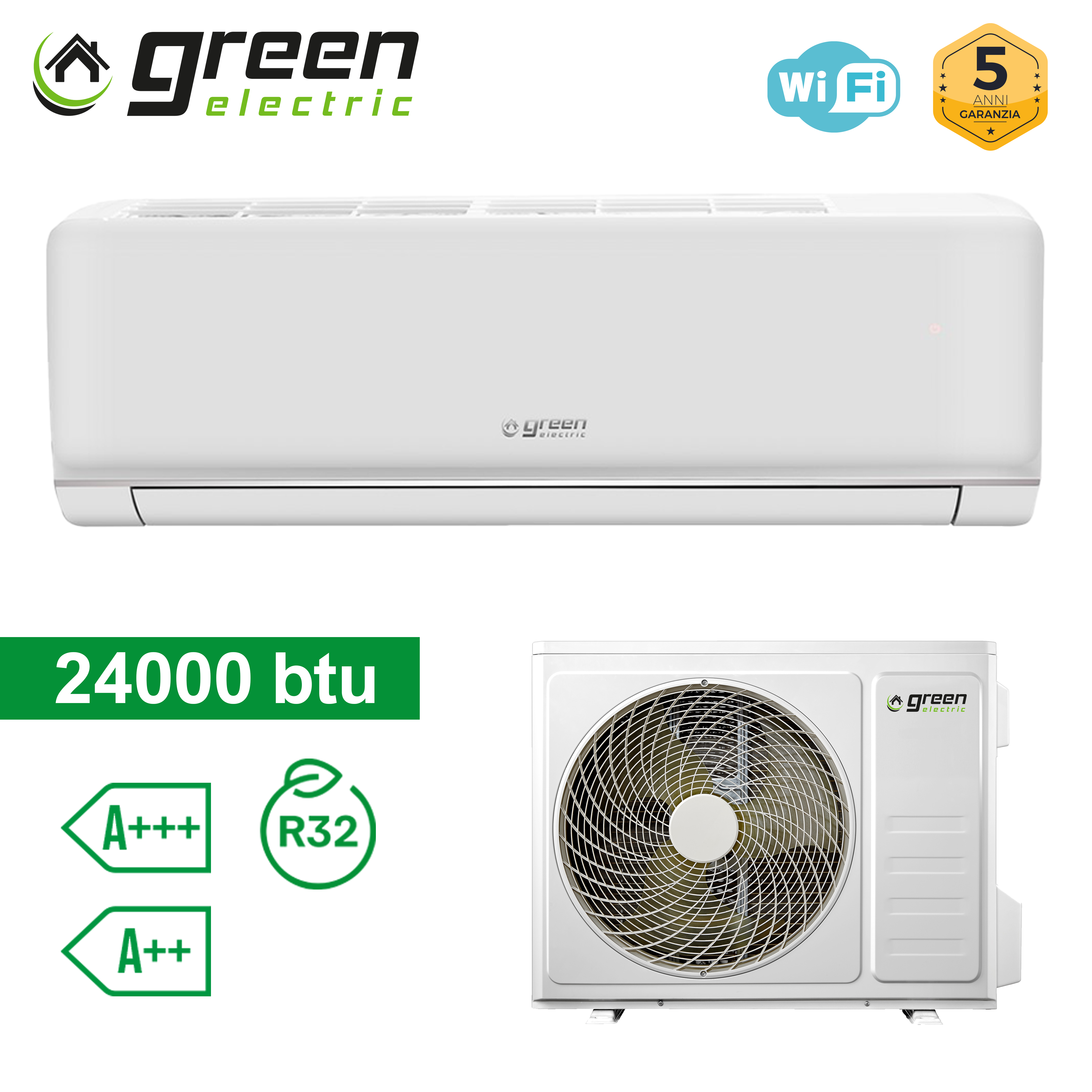 Climatiseur mono 7,0 kW 24 000 Btu WiFi R32 A++/A+ Green Electric PLUS