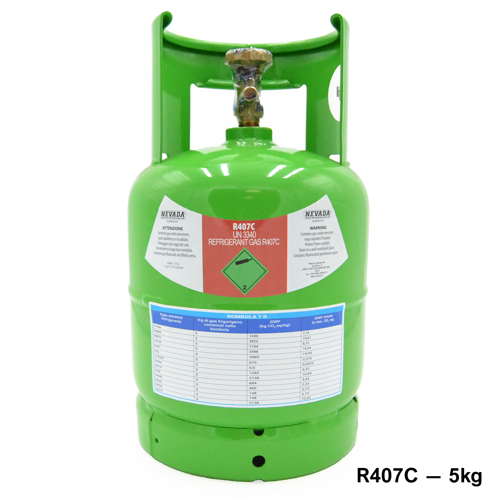 Bouteille de gaz R407C - 5 kg net - fluide frigorigène pour climatisation