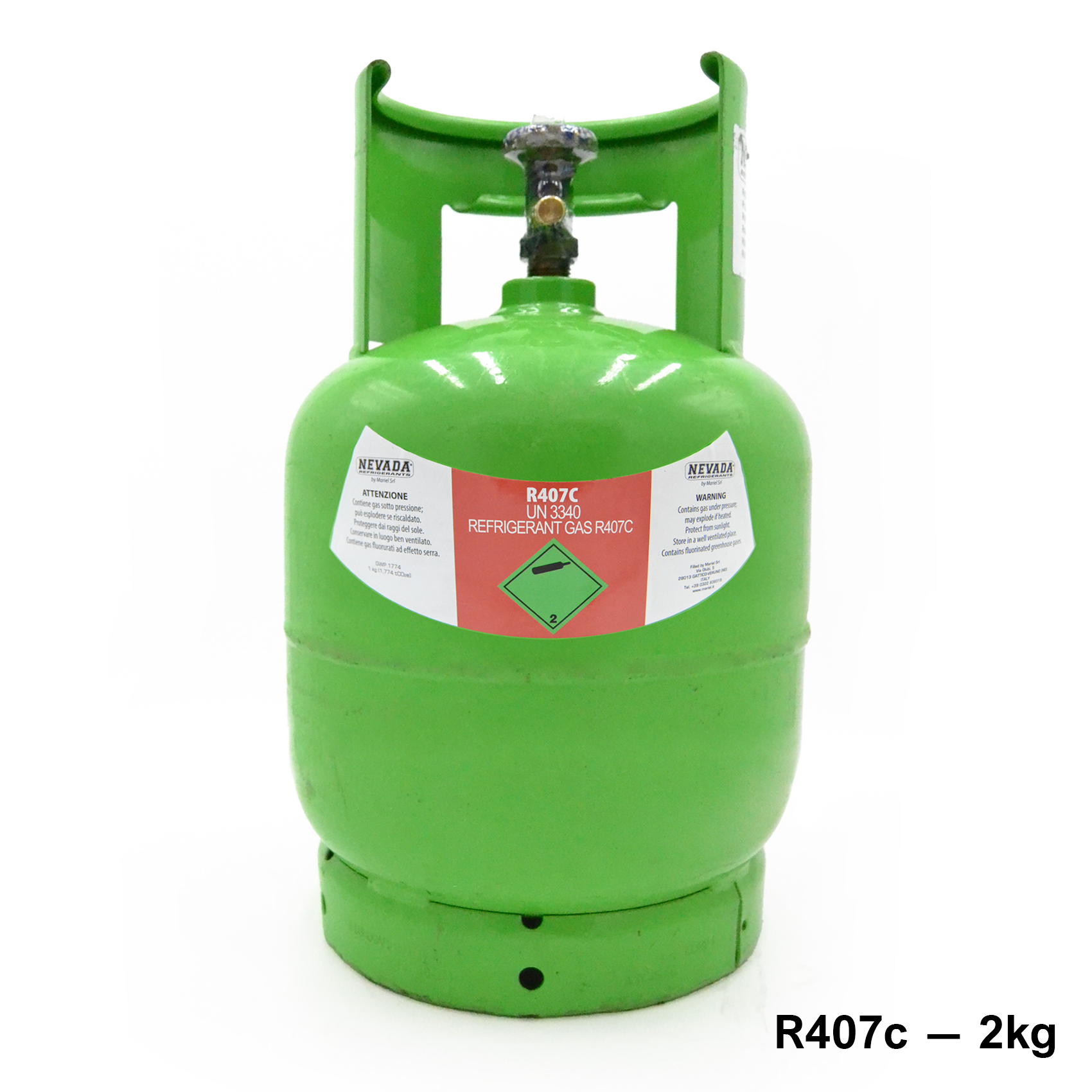 Bouteille de gaz R407C avec robinet de remplissage - 2 kg net - fluide frigorigène pour climatisation