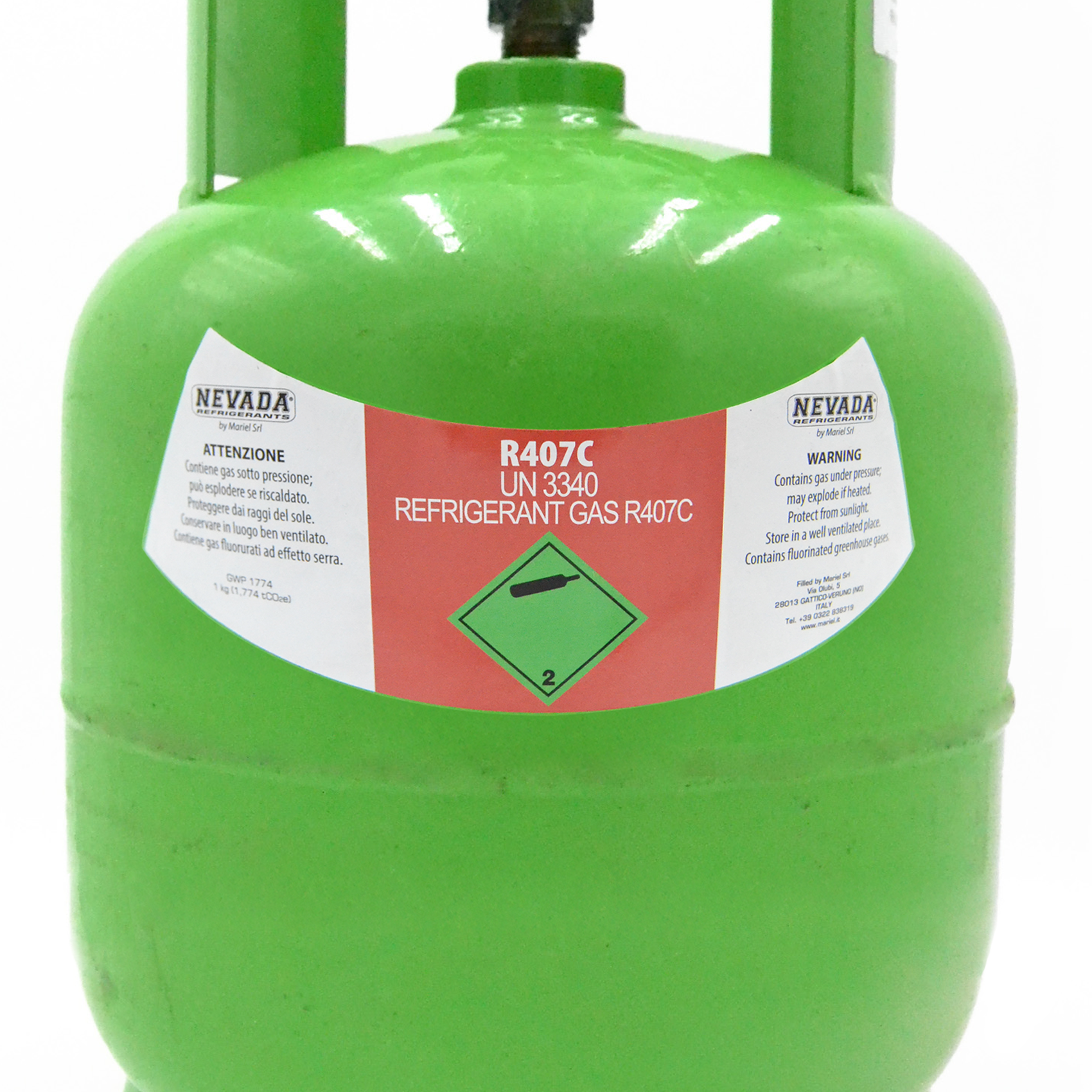 Bouteille de gaz R407C avec robinet de remplissage - 2 kg net - fluide frigorigène pour climatisation