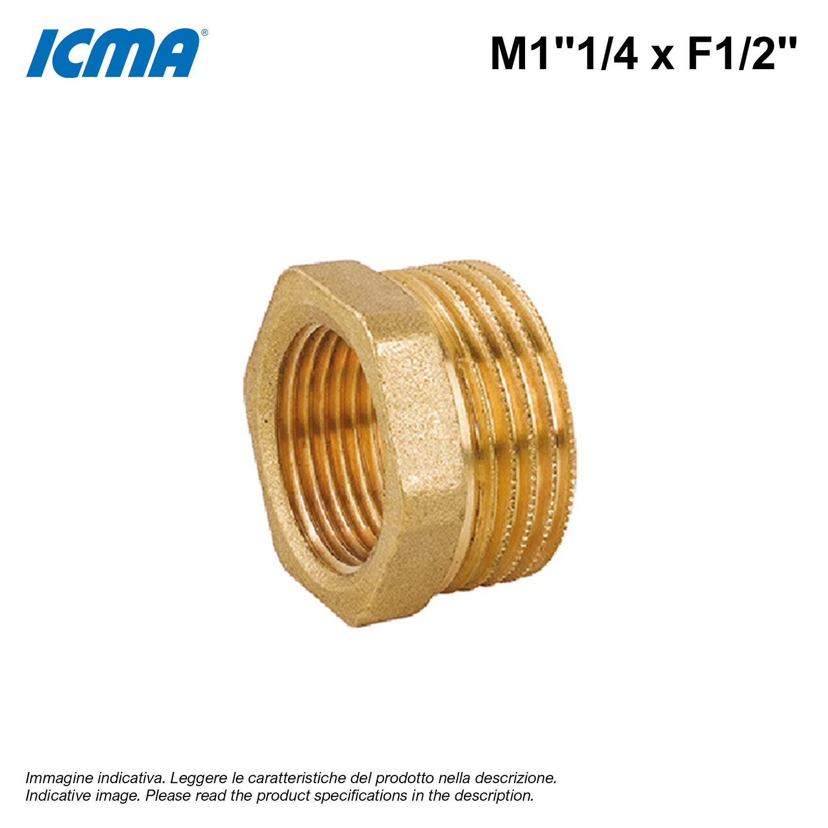 Réduction ICMA 1212 M 1''1/4 x F 1/2'' en laiton jaune