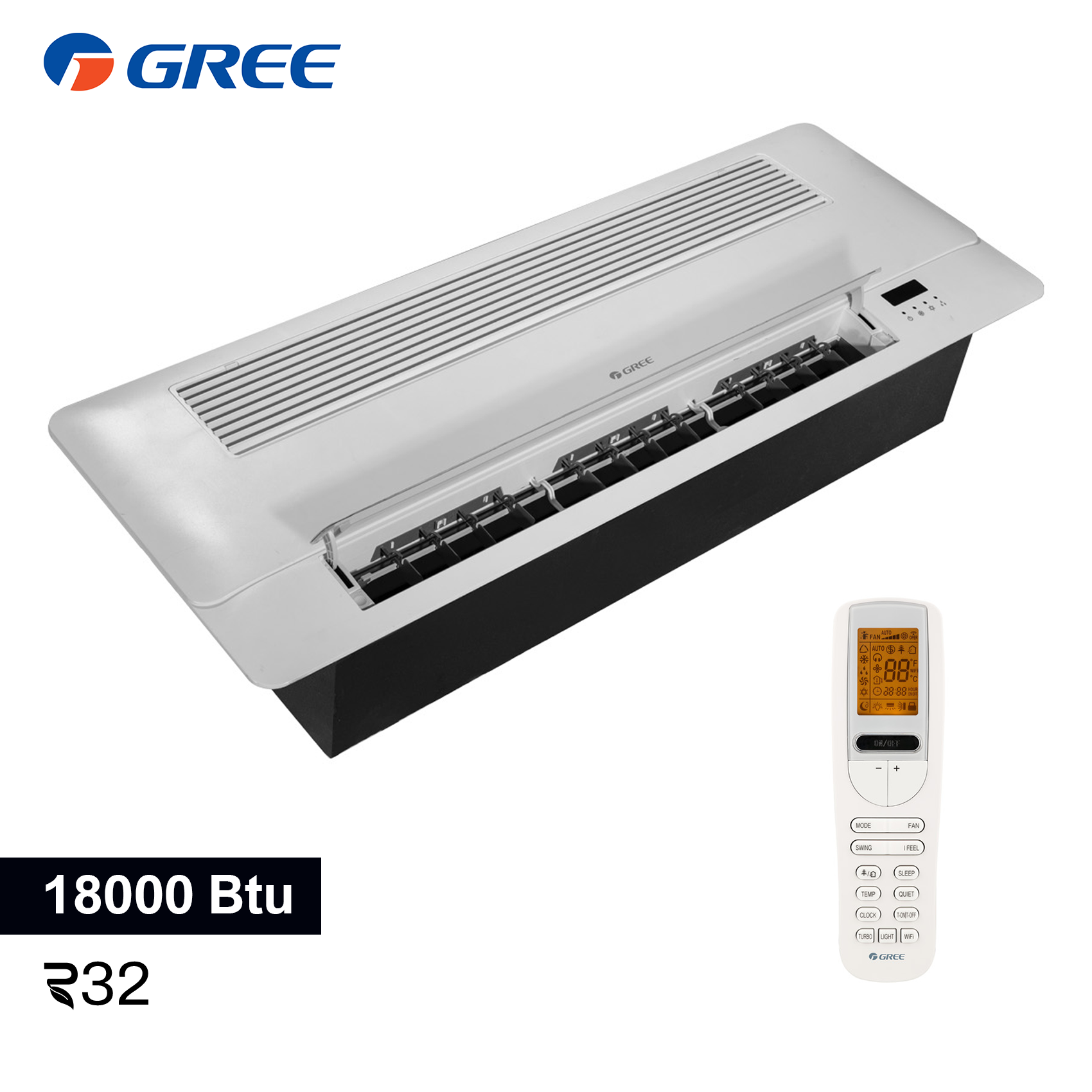 Cassette interne U. R32 1 voie Gree 18 000 Btu, télécommande et grille de panneau TD01 incluses
